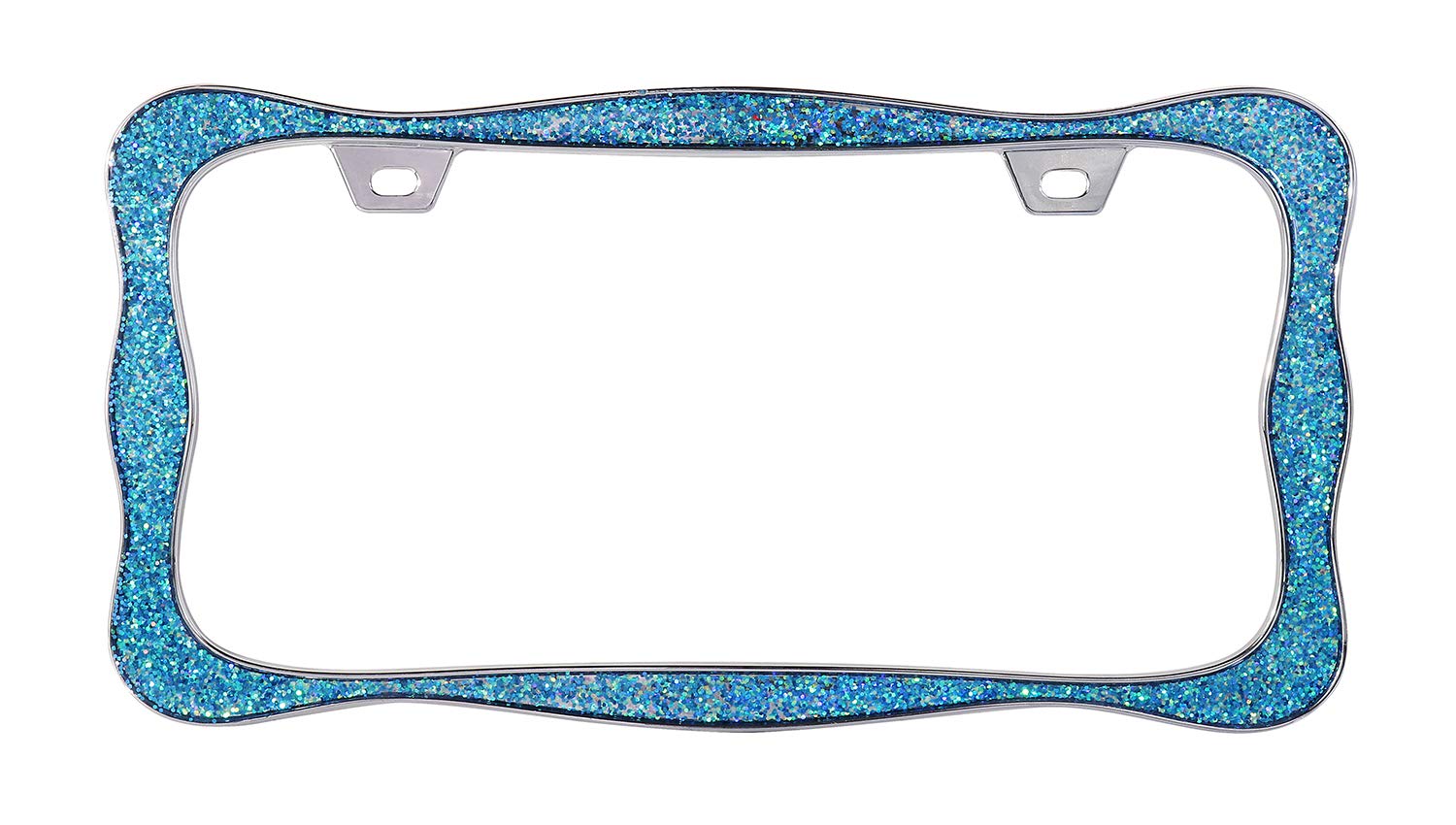 Creathome 3D Shining License Plate Frame, Chrome With Shining Blue Chunky Gliter, Pure Zinc Alloy Metal