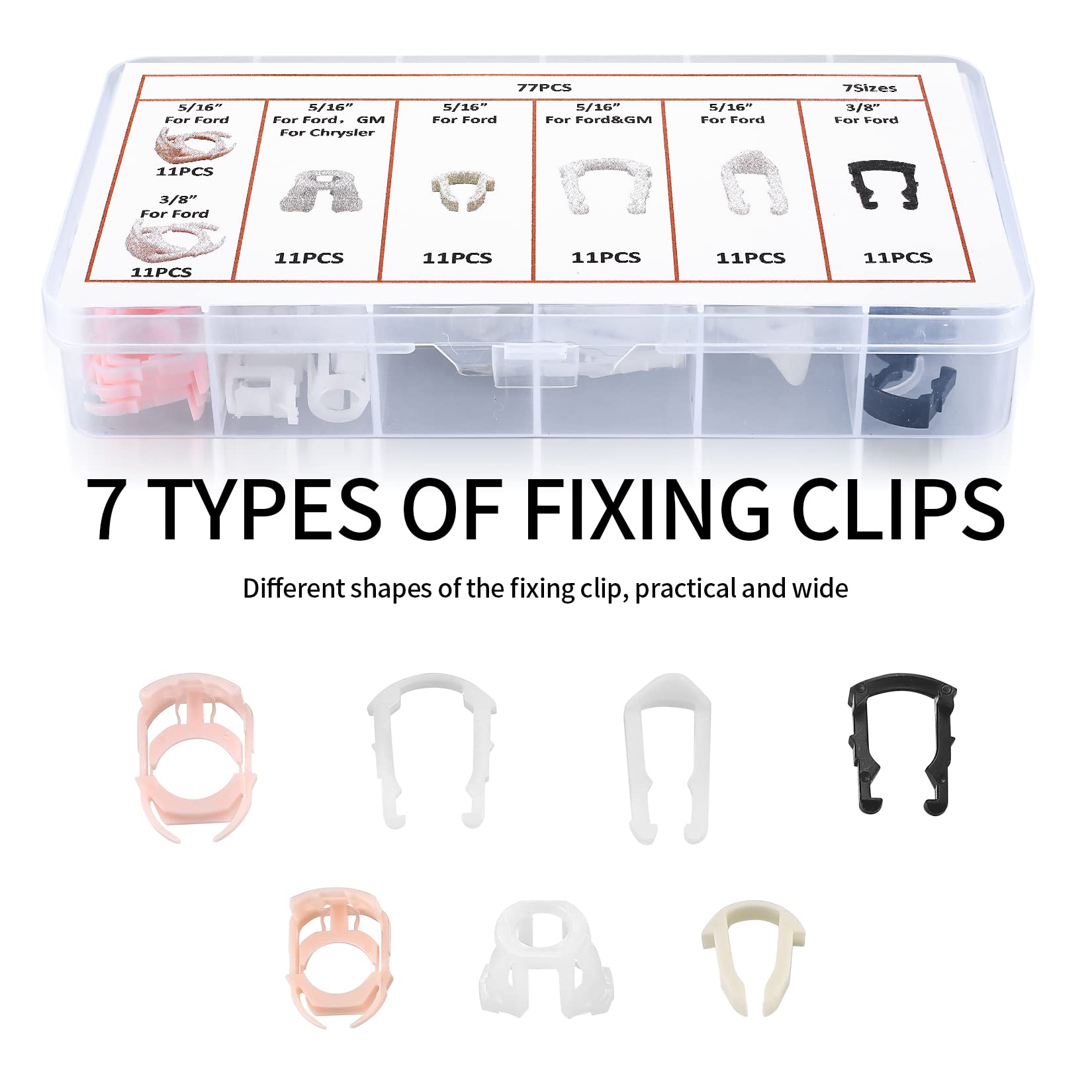 77 Pcs Fuel Line Retainer Clip Assortment Kits, Car Auto Fuel Line Retaining Clips, 3/8' 5/16' Fuel Line Hose Pipe Retainer Retaining Clips