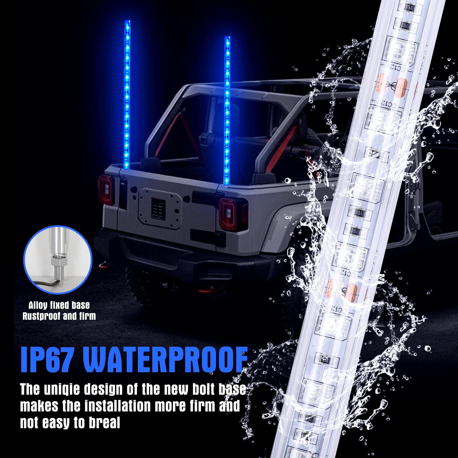 BESTZHEYU 1PC 0.9M Blue LED Whip Light for ATV UTV 3FT LED Whip Light Antenna Whips for RZR Polaris Off-Road Sand Dune Buggy 4x4