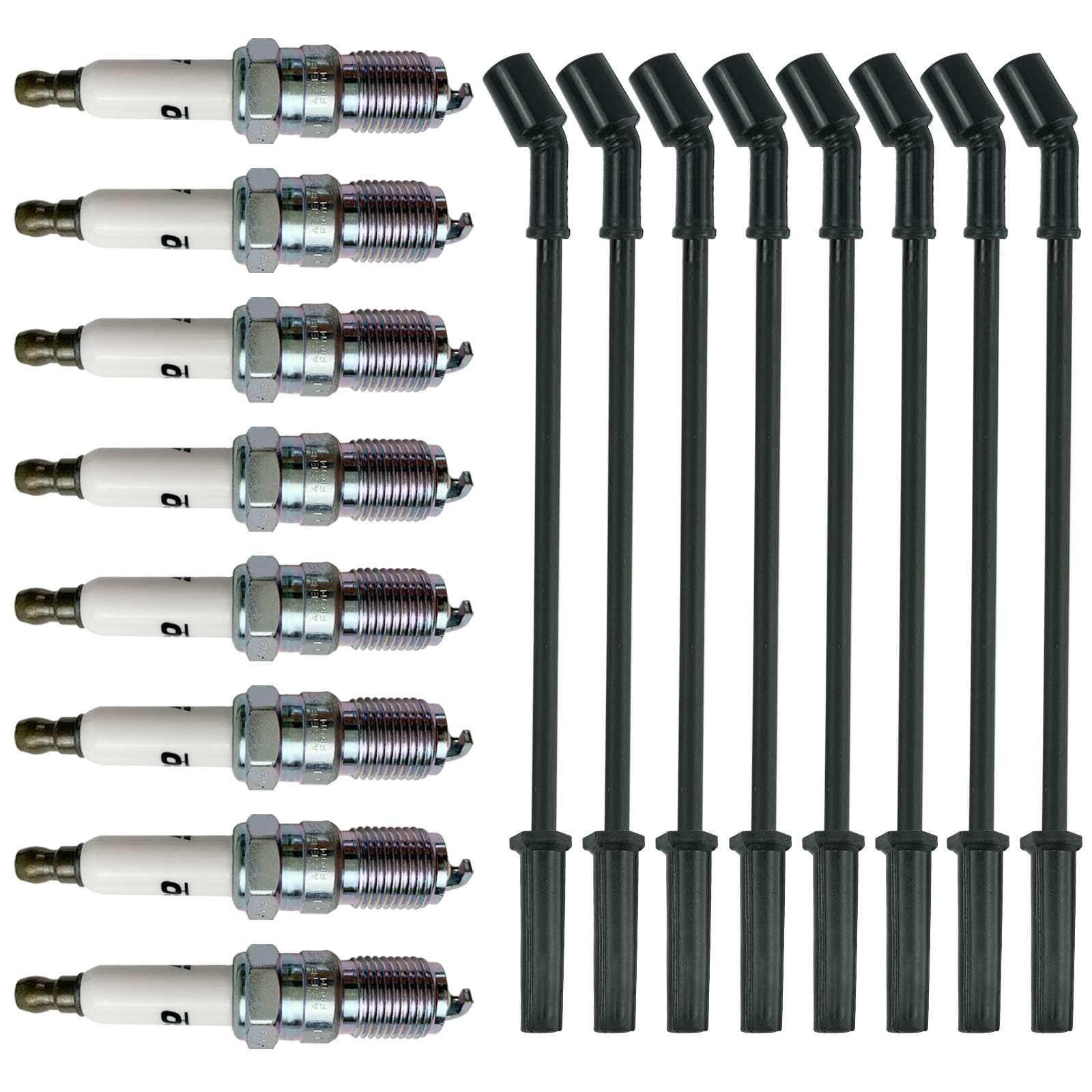 41-962 41962 19299585 Spark Plugs 9748Hh 88862385 Spark Plug Wires Set 8-Cyl Black For 1999-2012 Ca-Dillac Ch-Evrolet Silvera-Do Gmc Hum-Mer H2 Ls2 Ls3 Ls4 Ls7 Engines 4.8L 5.3L 6.0L(Pack Of 16)