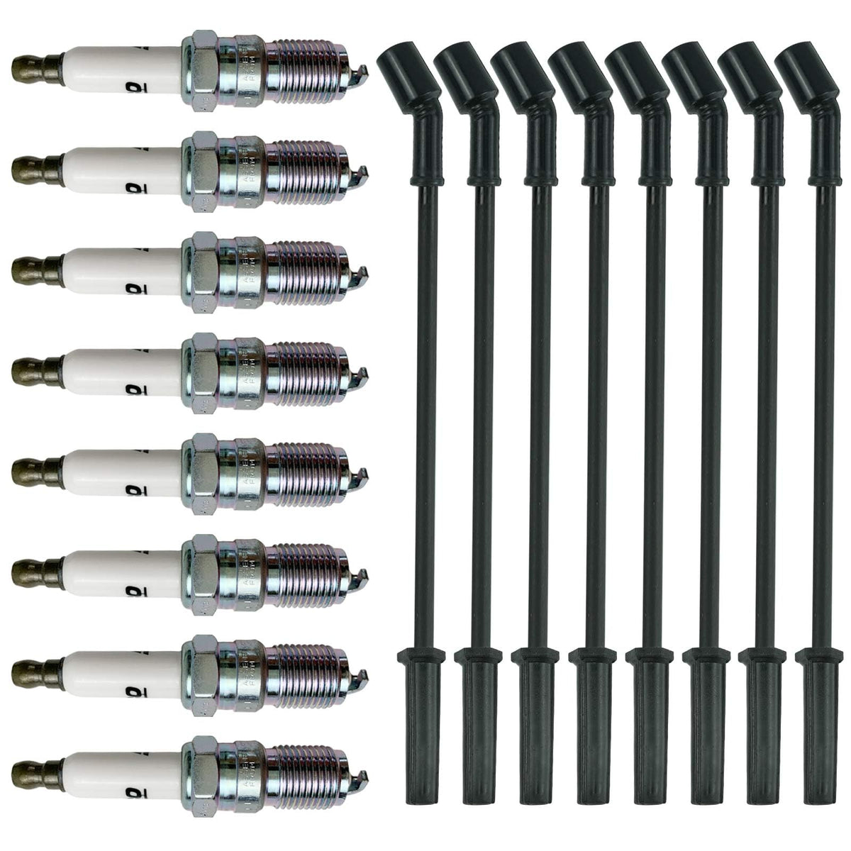 41-962 41962 19299585 Spark Plugs 9748Hh 88862385 Spark Plug Wires Set 8-Cyl Black For 1999-2012 Ca-Dillac Ch-Evrolet Silvera-Do Gmc Hum-Mer H2 Ls2 Ls3 Ls4 Ls7 Engines 4.8L 5.3L 6.0L(Pack Of 16)