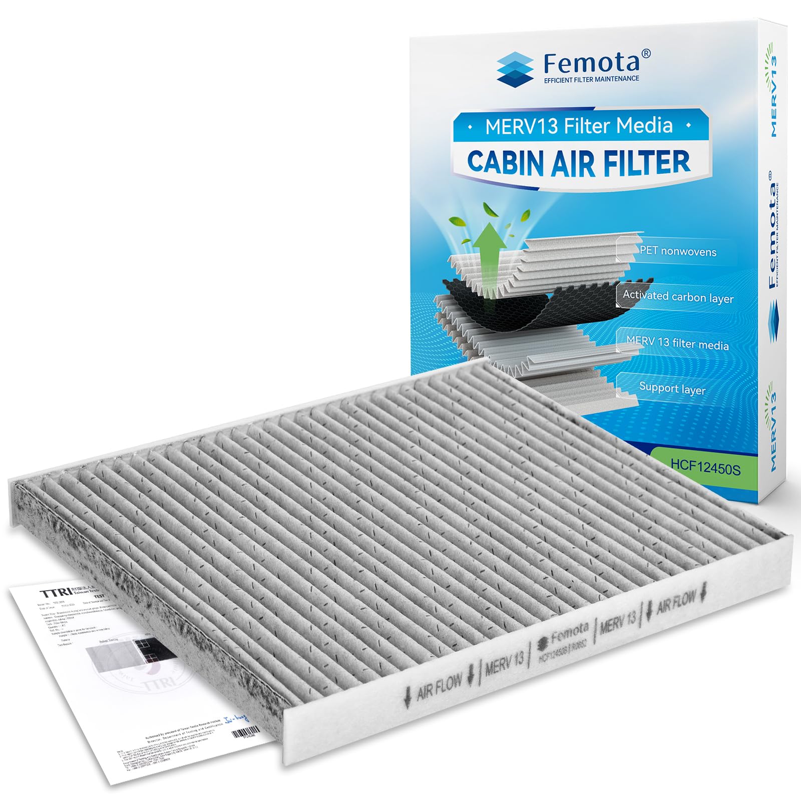 Femota MERV 13 Cabin Air Filter with Activated Carbon, CF12450 for Jeep Wrangler(2018-2024), Gladiator(2020-2023); NOT for Diese