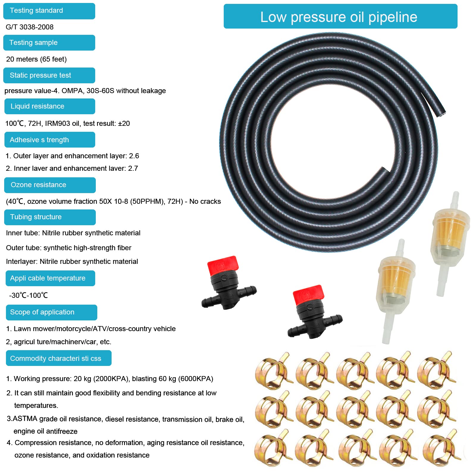 1/4 Id Fuel Line Nbr 10Ft 1/4 Inch Fuel Line Hose 4An 6Mm For Small Engines Fuel System, E85 & E10,Oils, Etc.