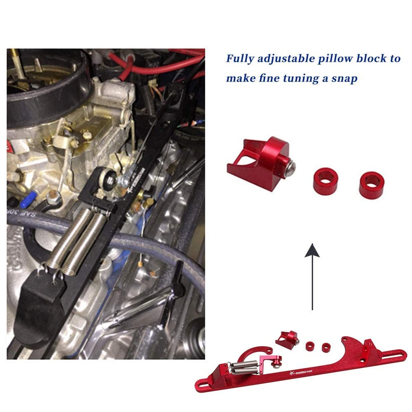 RYANSTAR Adjustable Throttle Cable Bracket for 4150/4160 Series, Billet Aluminum, Red Finish