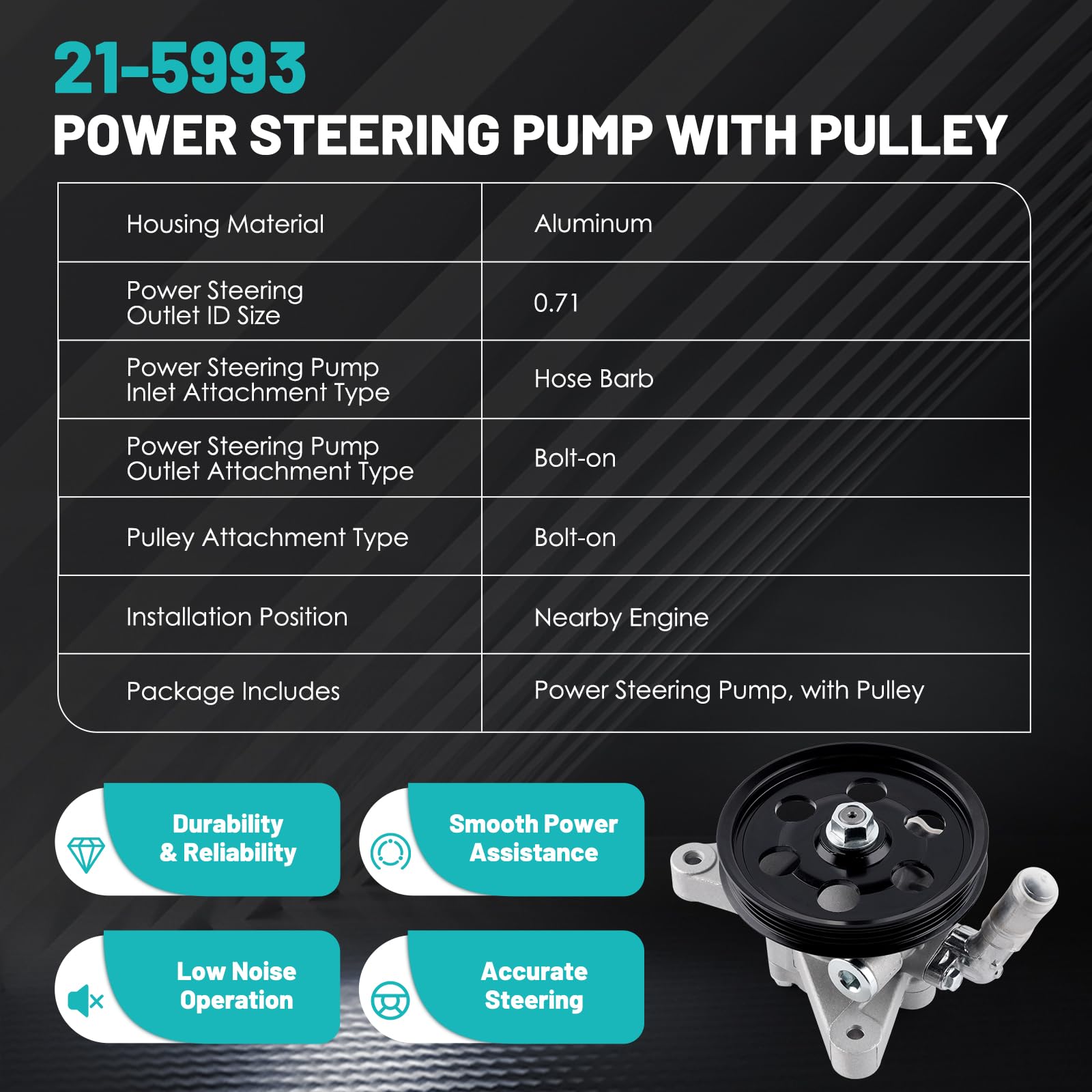 Farrme 21-5993 Power Steering Pump With Pulley Fit For Honda Accord Ex/Lx/Se 1998-2002, 1999-2004 For Honda Odyssey,1998-1999 Fo