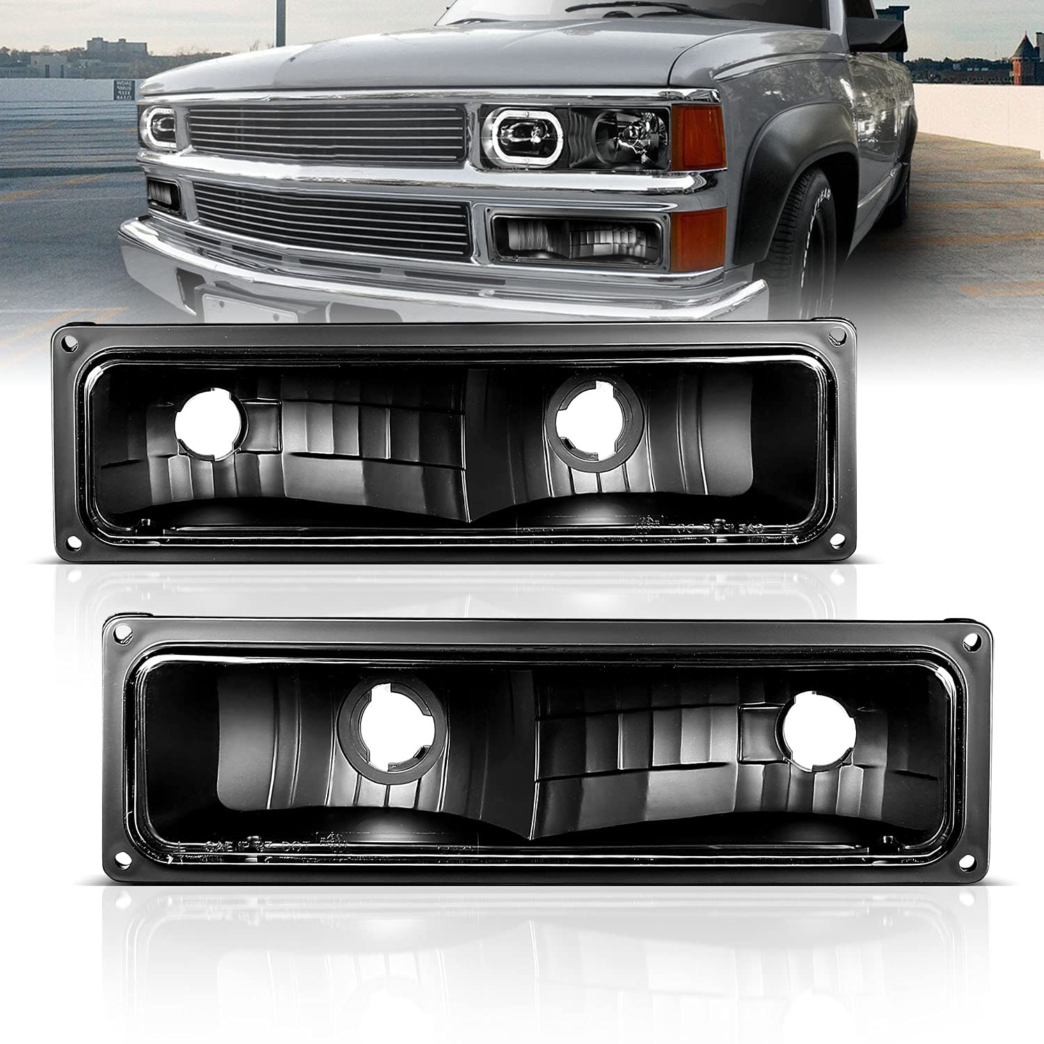 Amerilite Replacement Parking Turn Signal Lights Black Pair For 88-98 Chevy Full Size - Passenger And Driver Side