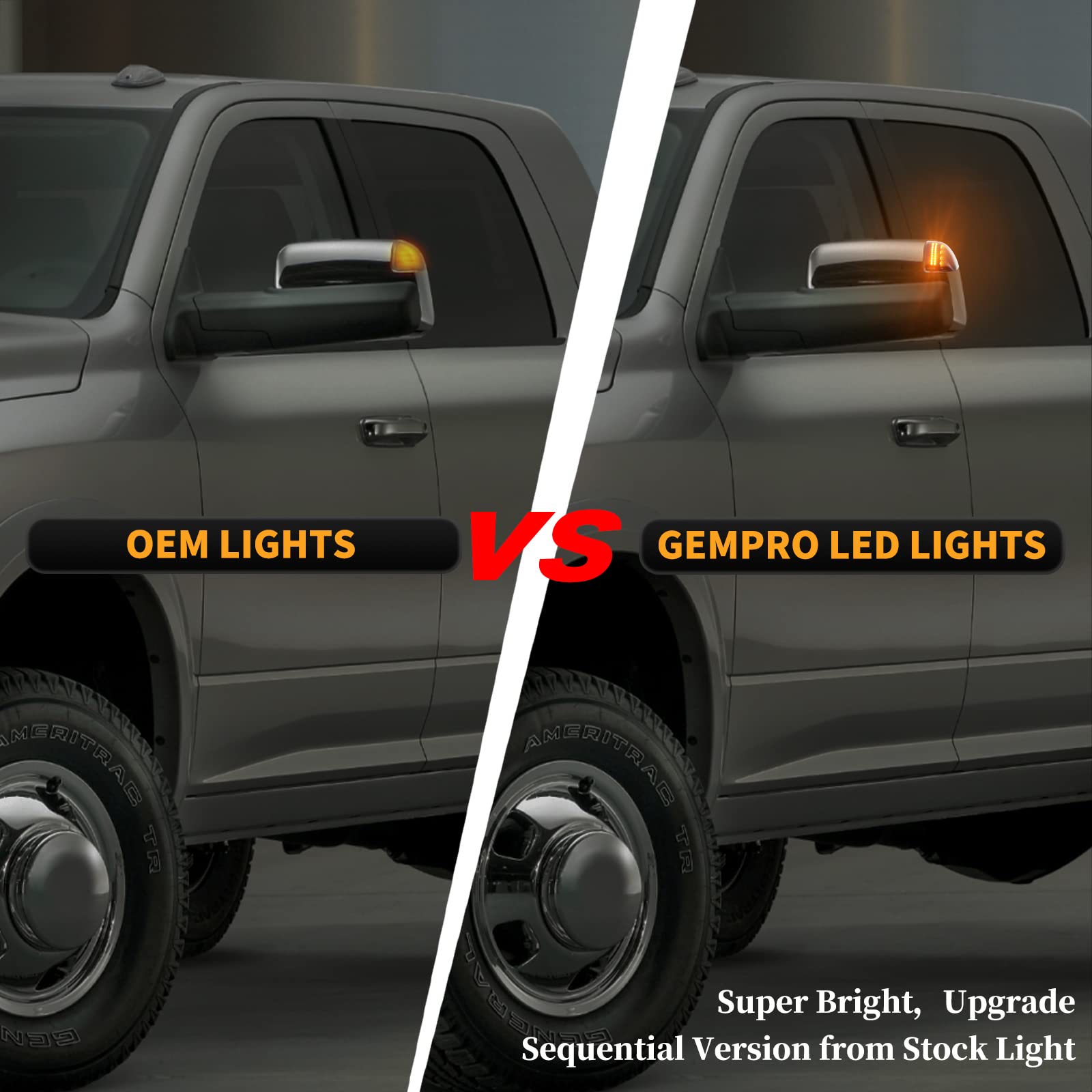 Gempro Led Sequential Side Mirror Turn Signal Light Compatible With 2010-2018 Dodge Ram 1500 2500 3500 4500 5500 Tow Mirror Lamp
