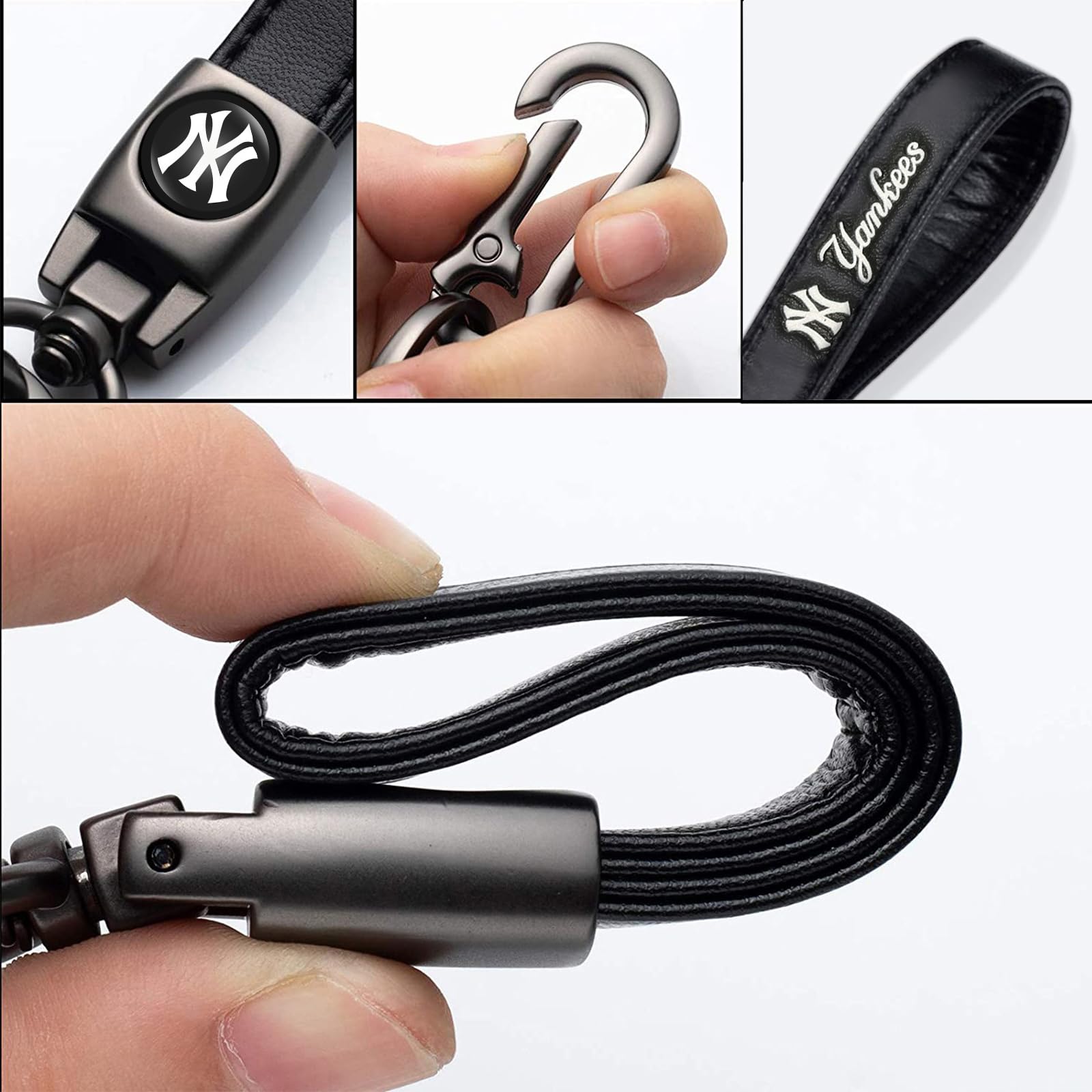 Laserswing For New York Yankees Baseball Fans Car Keychain Keyring Accessories, Leather Car Key Chain Replacement For Key Fob Ho