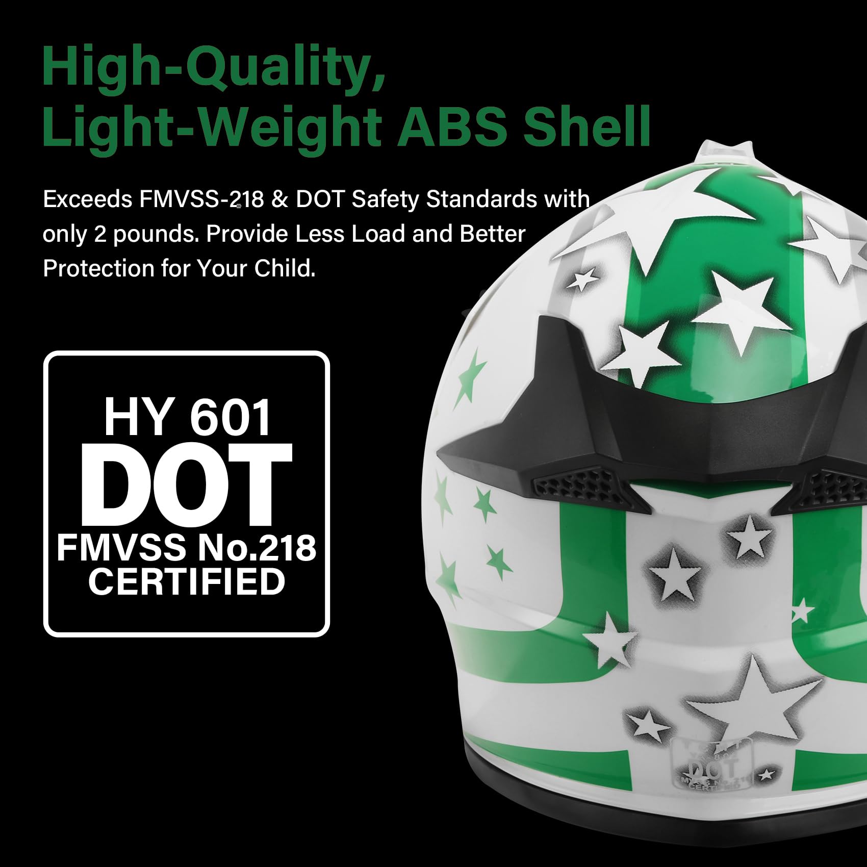 Xfmt Dot Youth Kids Motocross Offroad Street Dirt Bike Helmet Goggles Gloves Atv Mx Helmet, Green Star