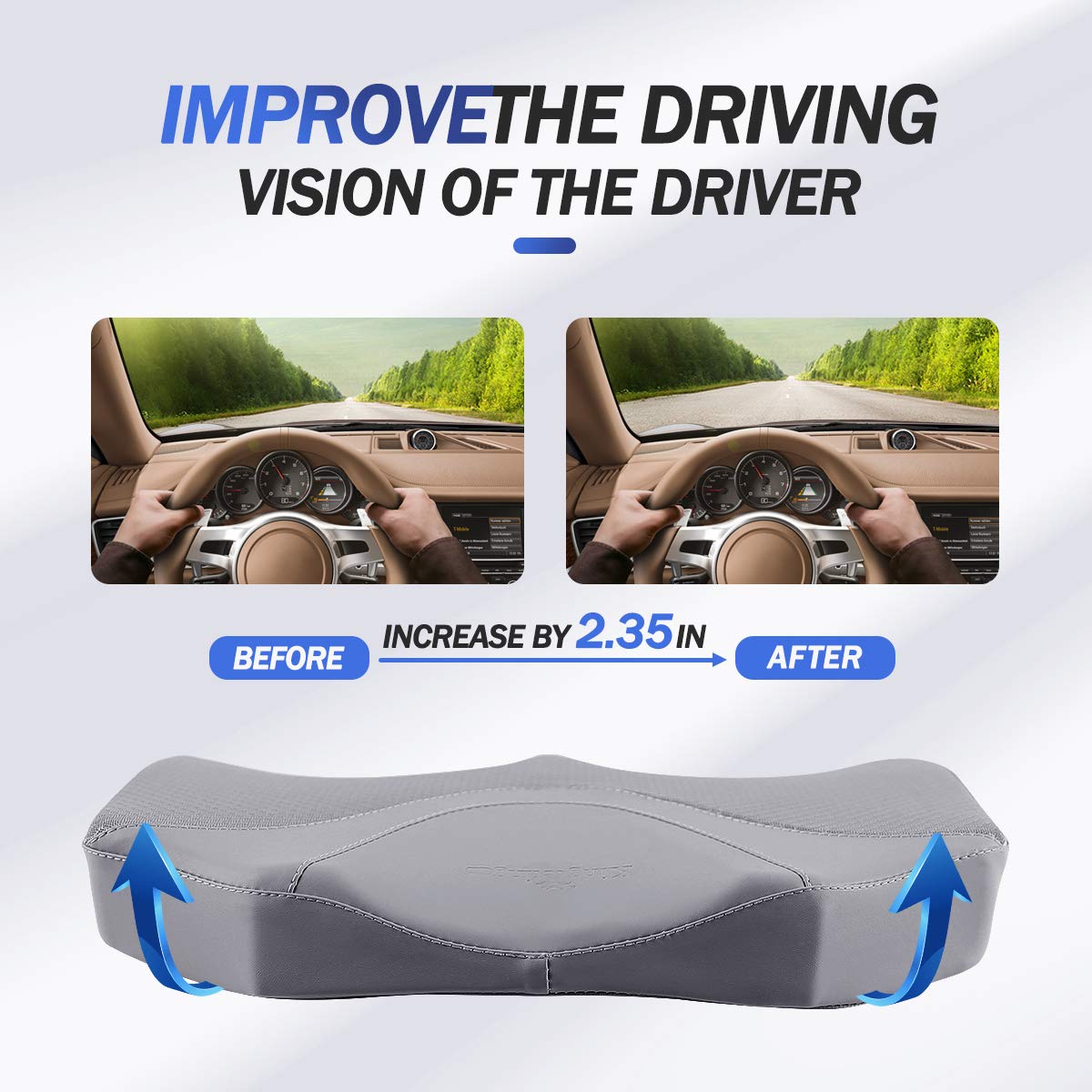 Kingleting Car Seat Cushion, Heightening Wedge Seat Cushion For Sciatica Tailbone Pain Relief, Auto Seat Cushion For Short Peopl