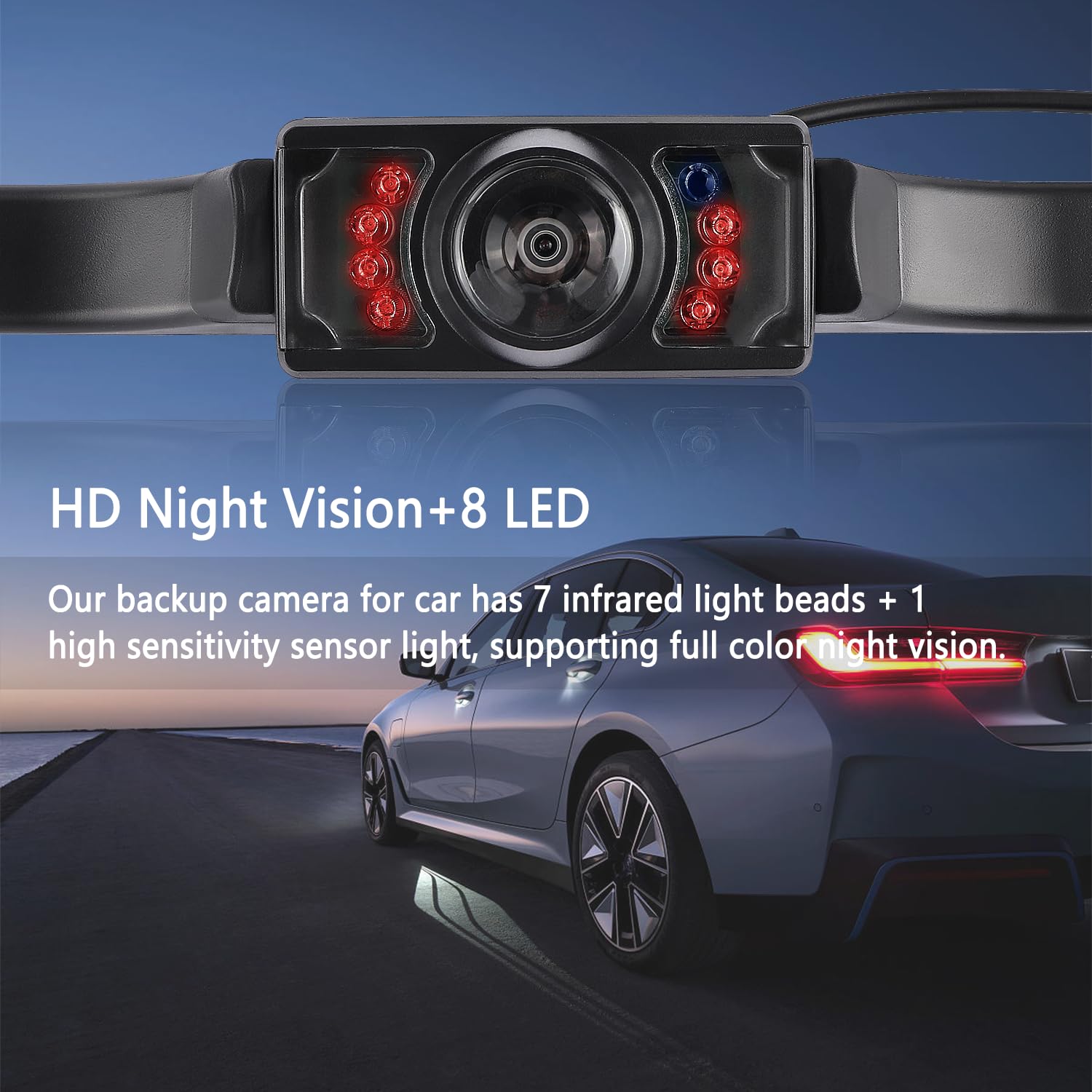 Backup Camera For Car With 8 Led - [Hd Night Vision] [Ip69 Waterproof] License Plate Camera For Safe Reverse - 170 Wide Angle Re