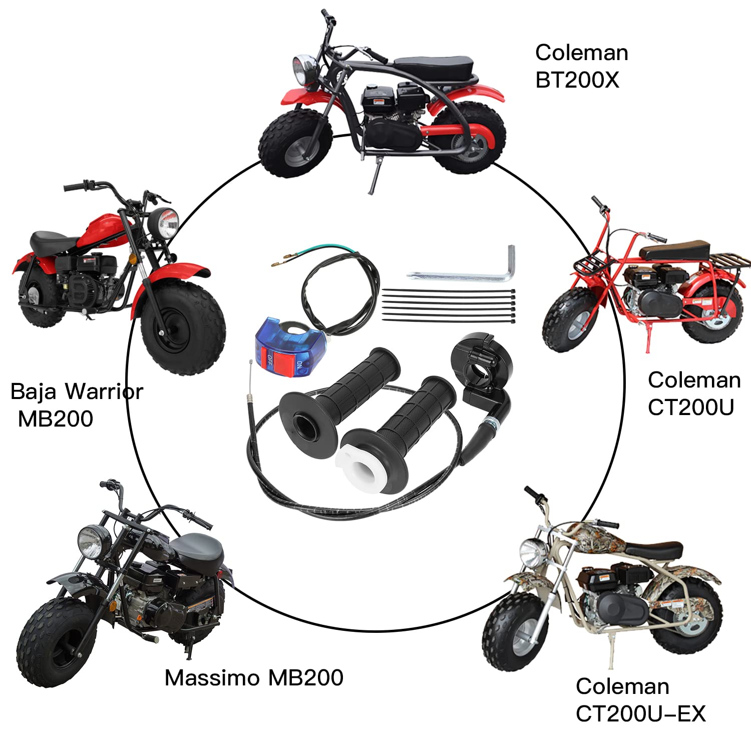 Yoxufa Mini Bike Throttle Cable Assembly For Coleman Ct200U Ct200U-Ex Bt200X Baja Db30 Warrior Mb200 Predator 212Cc Massimo Motovox 196Cc 200Cc 6.5Hp Engine Parts 22Mm 7/8 Handle Grip Accessories