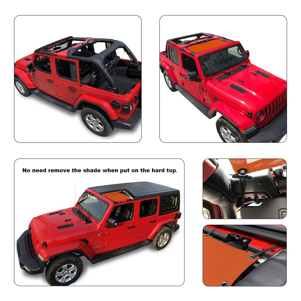 Shadeidea Sun Shade For Jeep Wrangler Jl Unlimited (2018-2023) 2 Door And 4 Door Front-Orange Mesh Screen Sunshade Jlu Sahara Ru