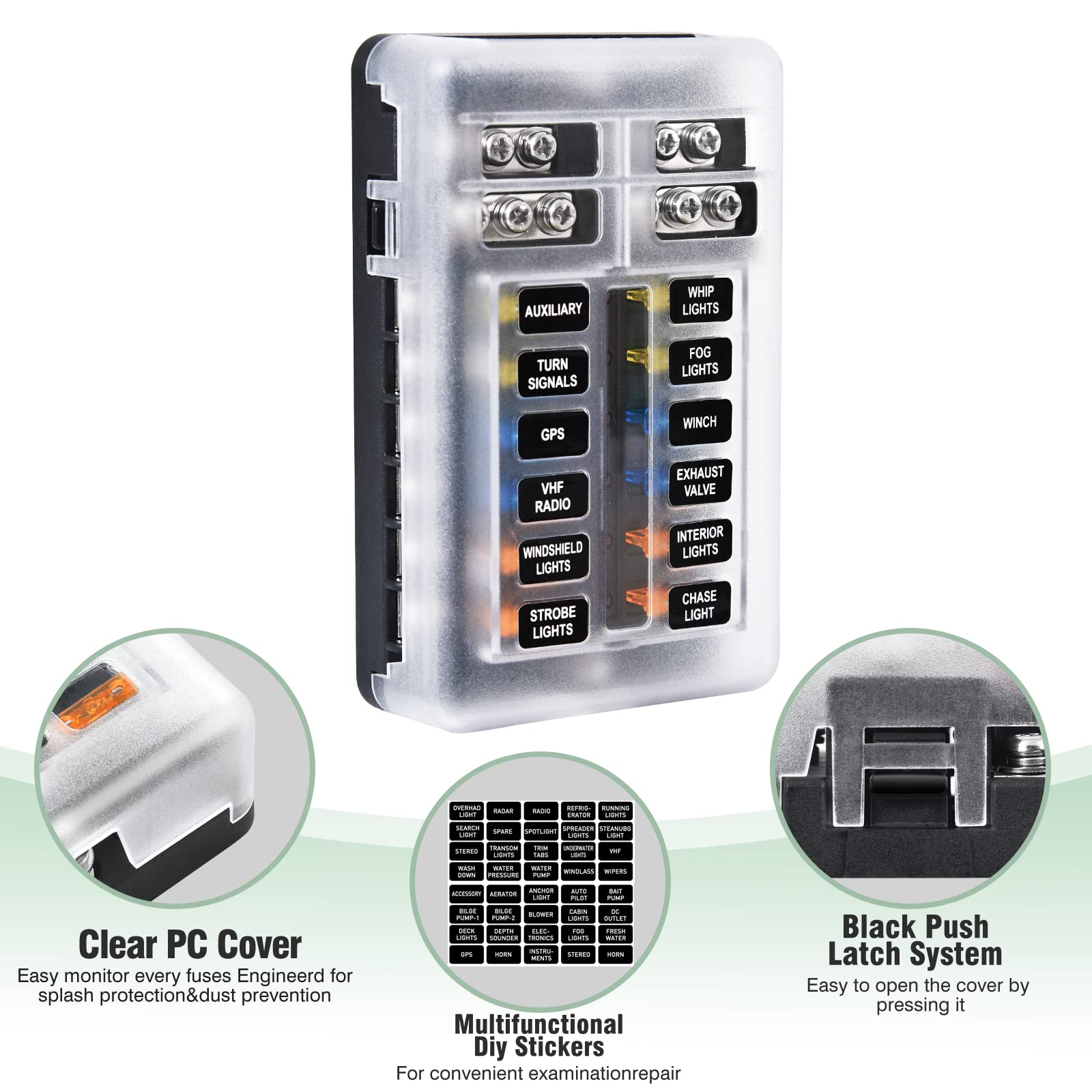 12-Way Marine Fuse Block,Waterproof 12V Fuse Block With Led Indicator For 12V/24V Automotive Golf Cart Truck Car Boat Marine Rv