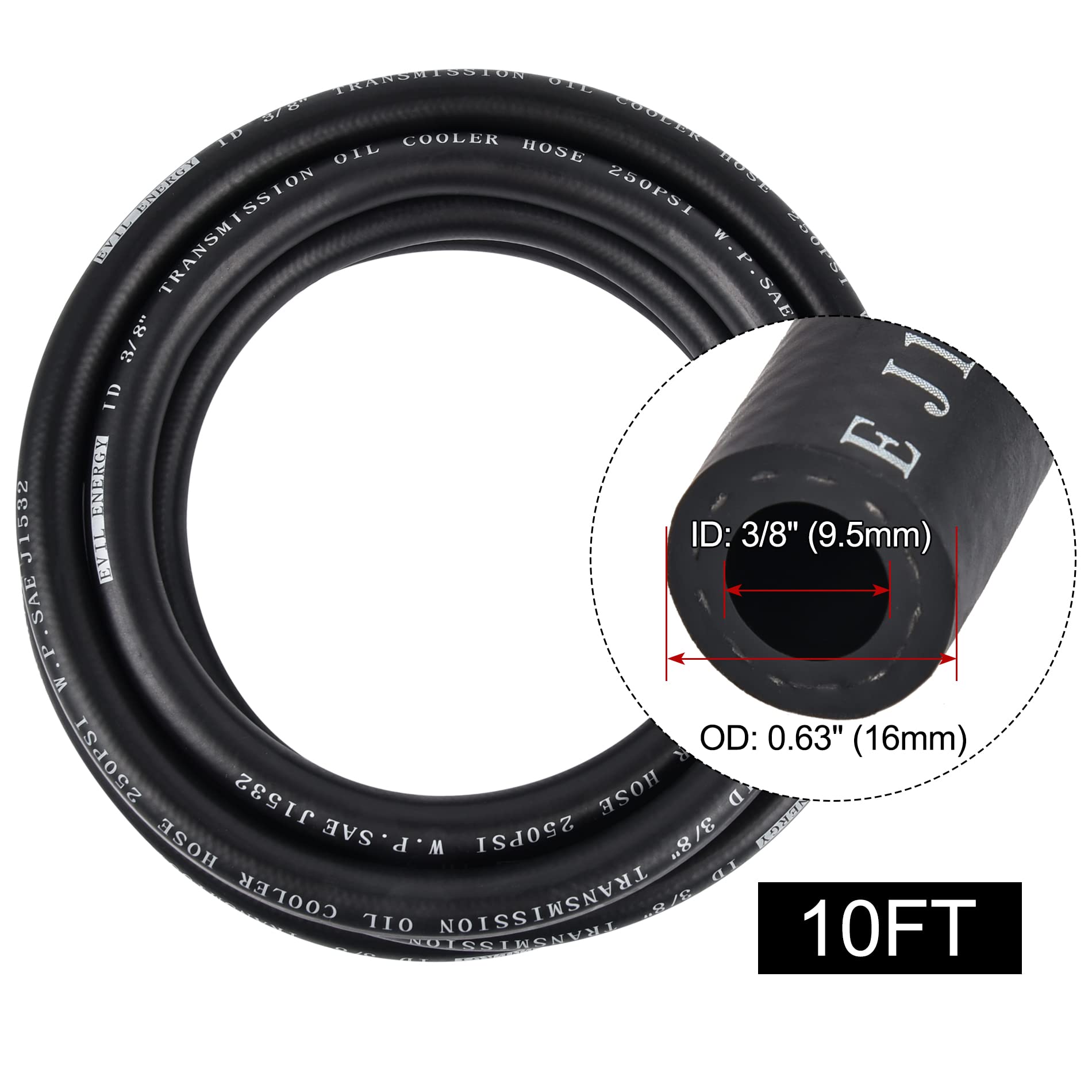 Evil Energy 3/8' Transmission Oil Cooler Hose 10Ft 250Psi Sae J1532