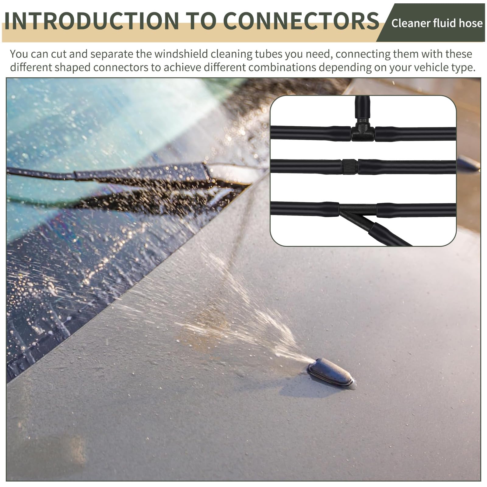 Tesnaao 30 Pcs Car Windshield Washer Hose Kit, 13.1Ft Washer Fluid Hose & T-Type Y-Type I-Type Hose Connector, Connect Water Pum