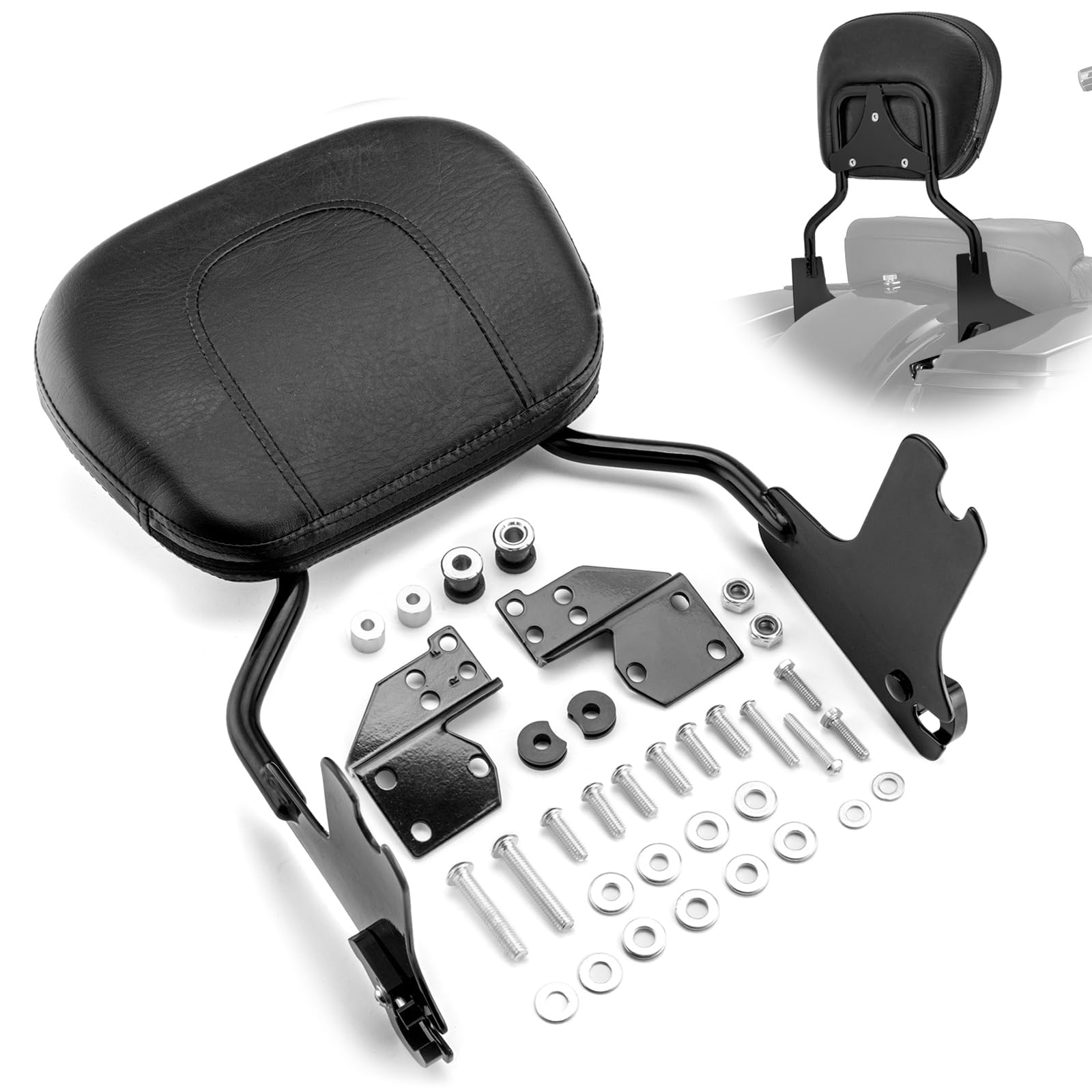 Detachable Gloss Black Sissy Bar w/Passenger Backrest Pad & 4-Point Docking Hardware Kit Compatible with Harley Davidson Touring