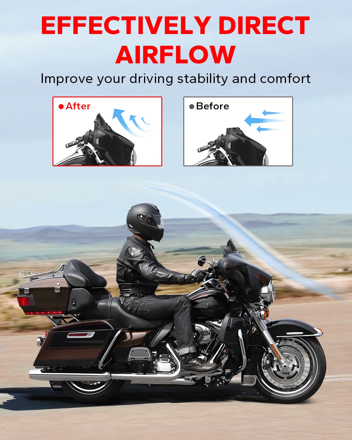 Amazicha Black 4.5 Wave Windshield Windscreen Compatible For Harley Davidson Touring Electra Glide Street Glide 2014 2015 2016 2017 2018 2019 2020 2021 2022 2023 2024