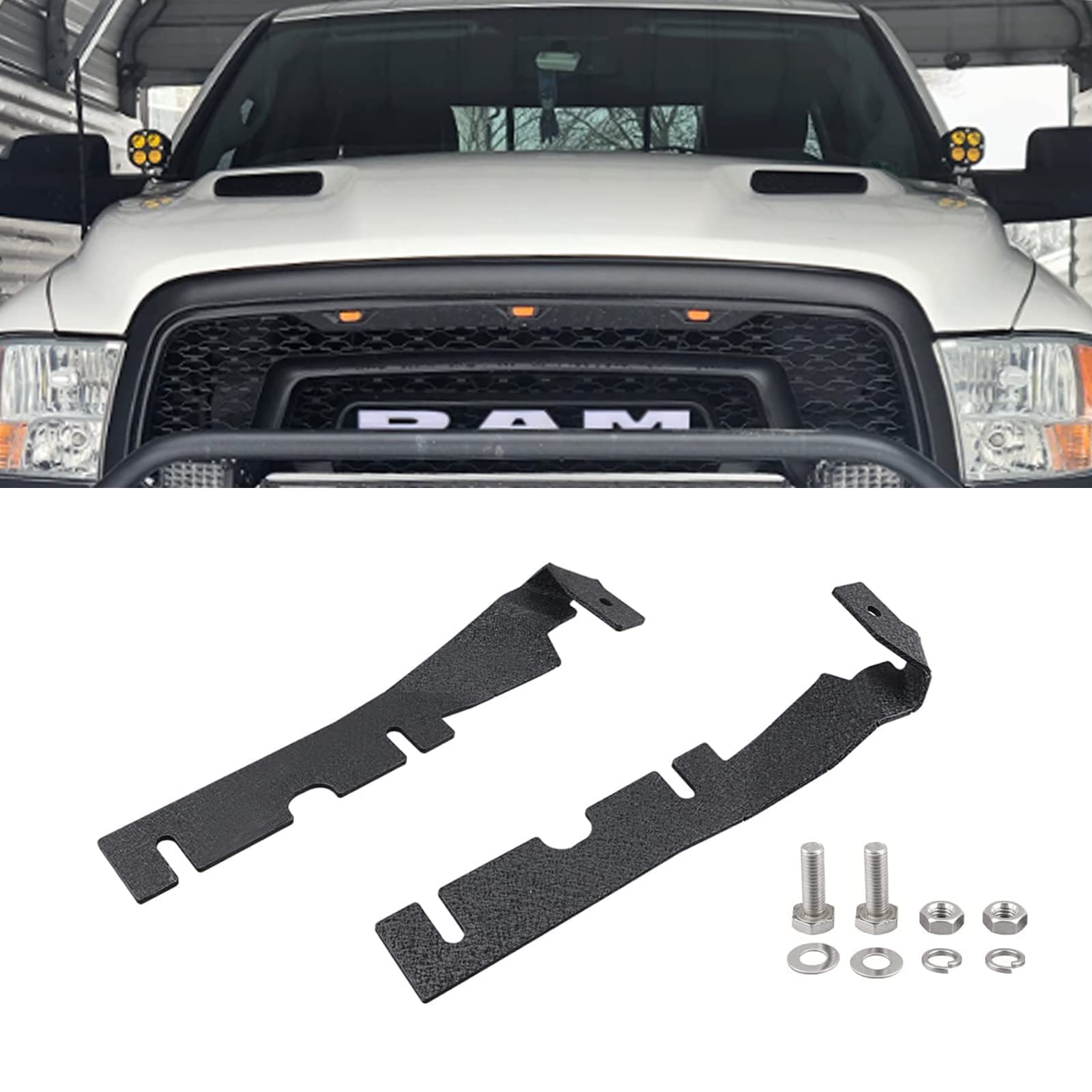 Ditch Hood Hinge Light Brackets Compatible with 2009-2018 Dodge Ram 1500 2500 3500 Auxiliary Offroad LED Pod Work Light Side Mou