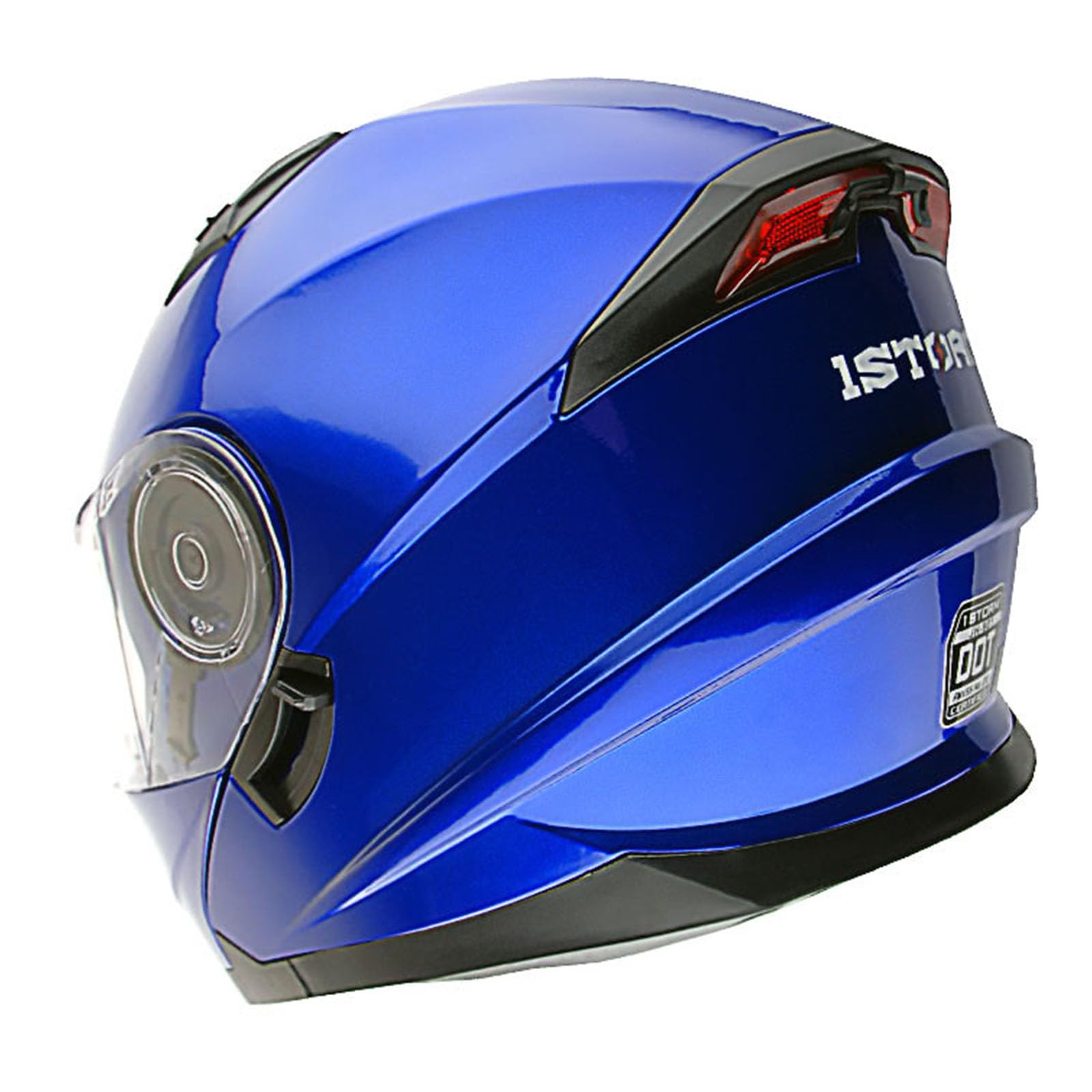 1Storm New Motorcycle Bike Modular Full Face Helmet Dual Visor Sun Shield With Rechargeable Led Tail Light: Glossy Blue