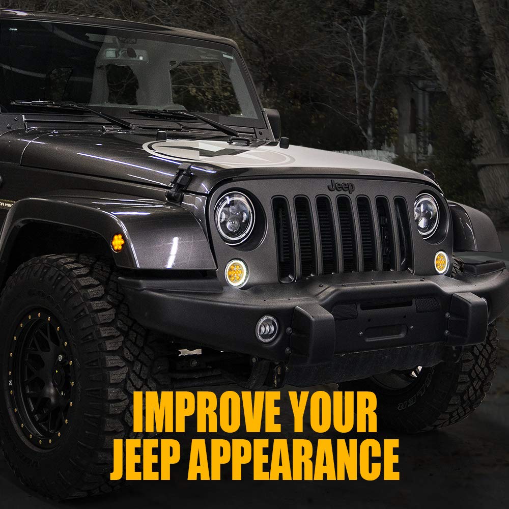 Xprite Led Turn Signal Lights W/White Drl Halo, Smoked Lens Fender Side Marker Lights Indicator Lamp Compatible With 2007-2018 J