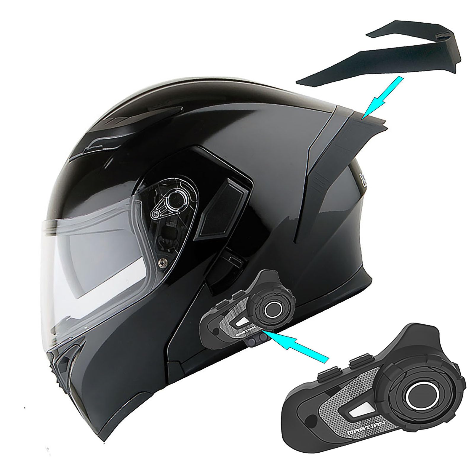 1Storm Motorcycle Modular Full Face Flip Up Dual Visor Helmet + Spoiler Bundle With Freedconn Motorcycle Bluetooth Headset: Hb89