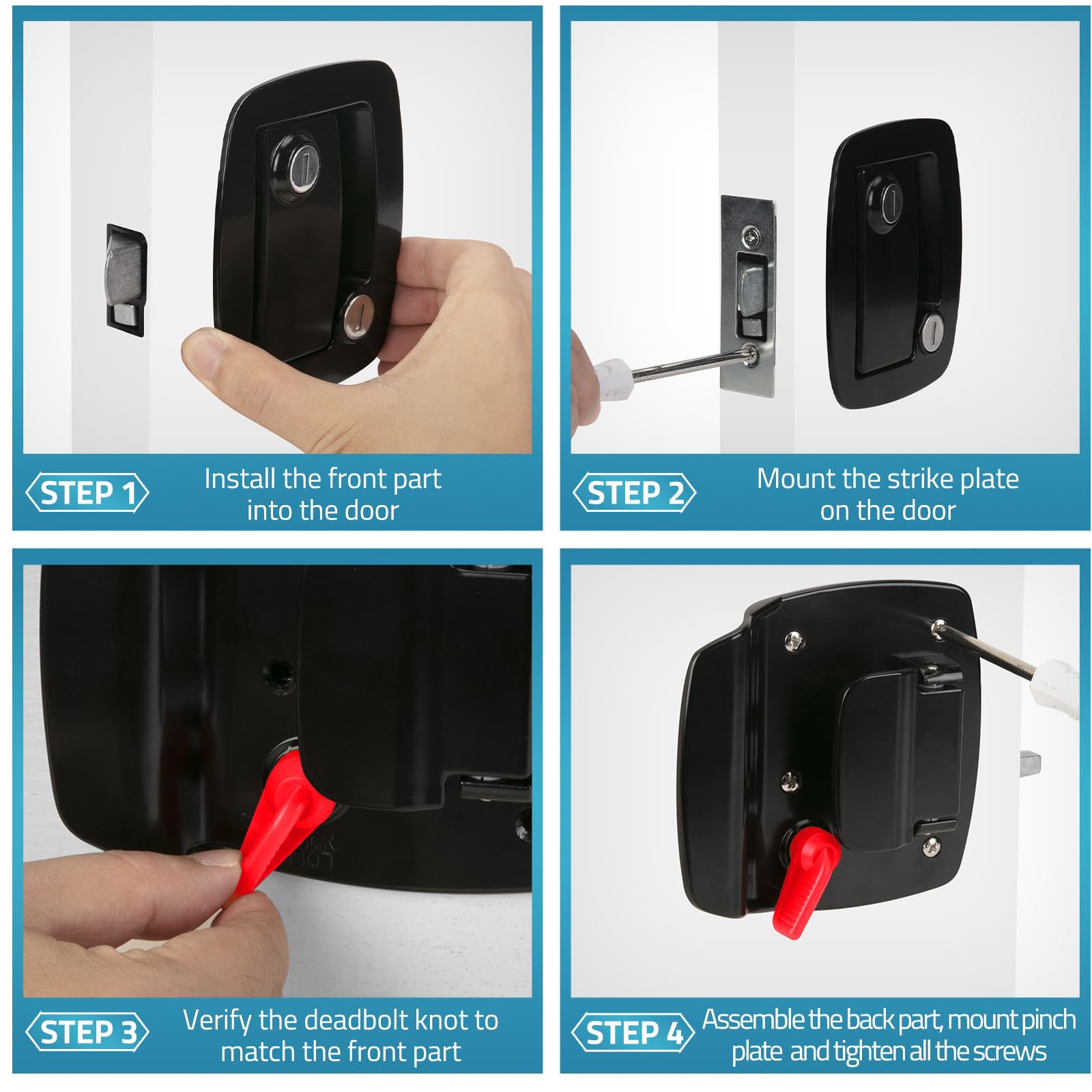 Paulinn Heavy Duty Rv Door Lock Replacement - Black Zinc Alloy Paddle Deadbolt Lock, Ip67 Waterproof Camper Door Lock With 4 Key