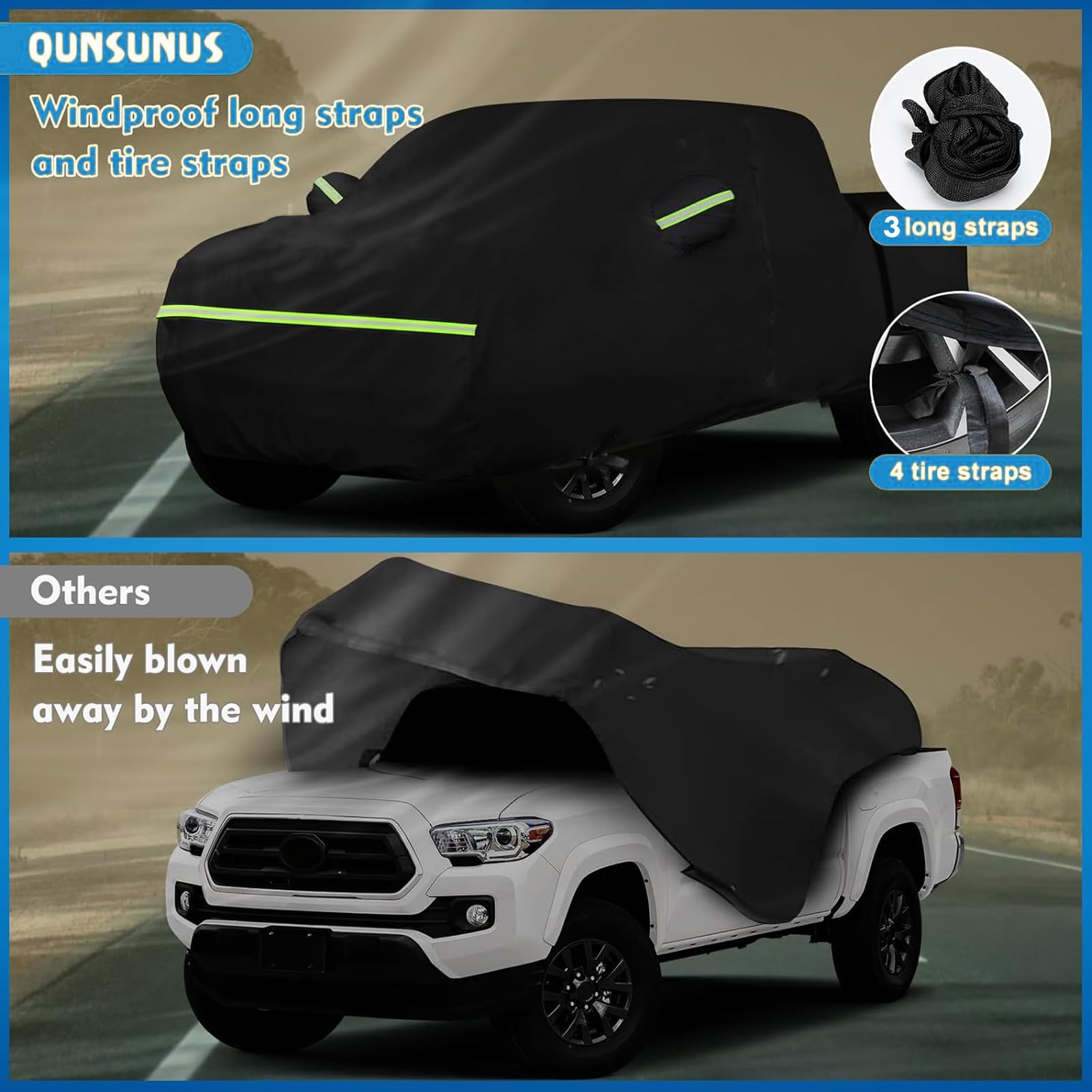 JZAHYUK Truck Cover, 6 Layers Waterproof Pickup Cover, All Weather Truck Car Cover with Zipper Door for Snow Rain Dust Protectio