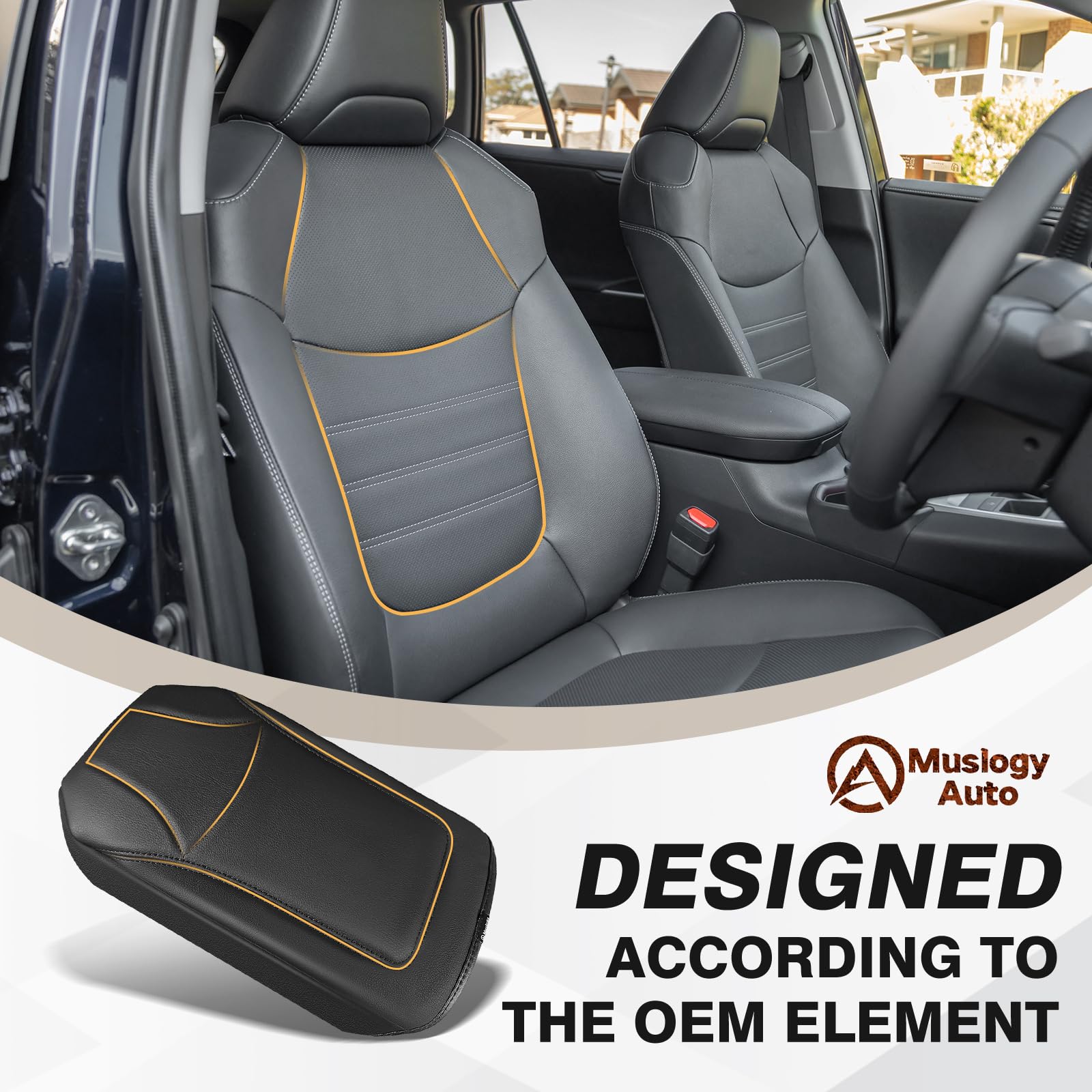 Muslogy Center Console Armrest Cover Compatible With Toyota Rav4 2019-2025 Comfort Armrest Pad Arm Rest Cushion Vegan Leather Pr