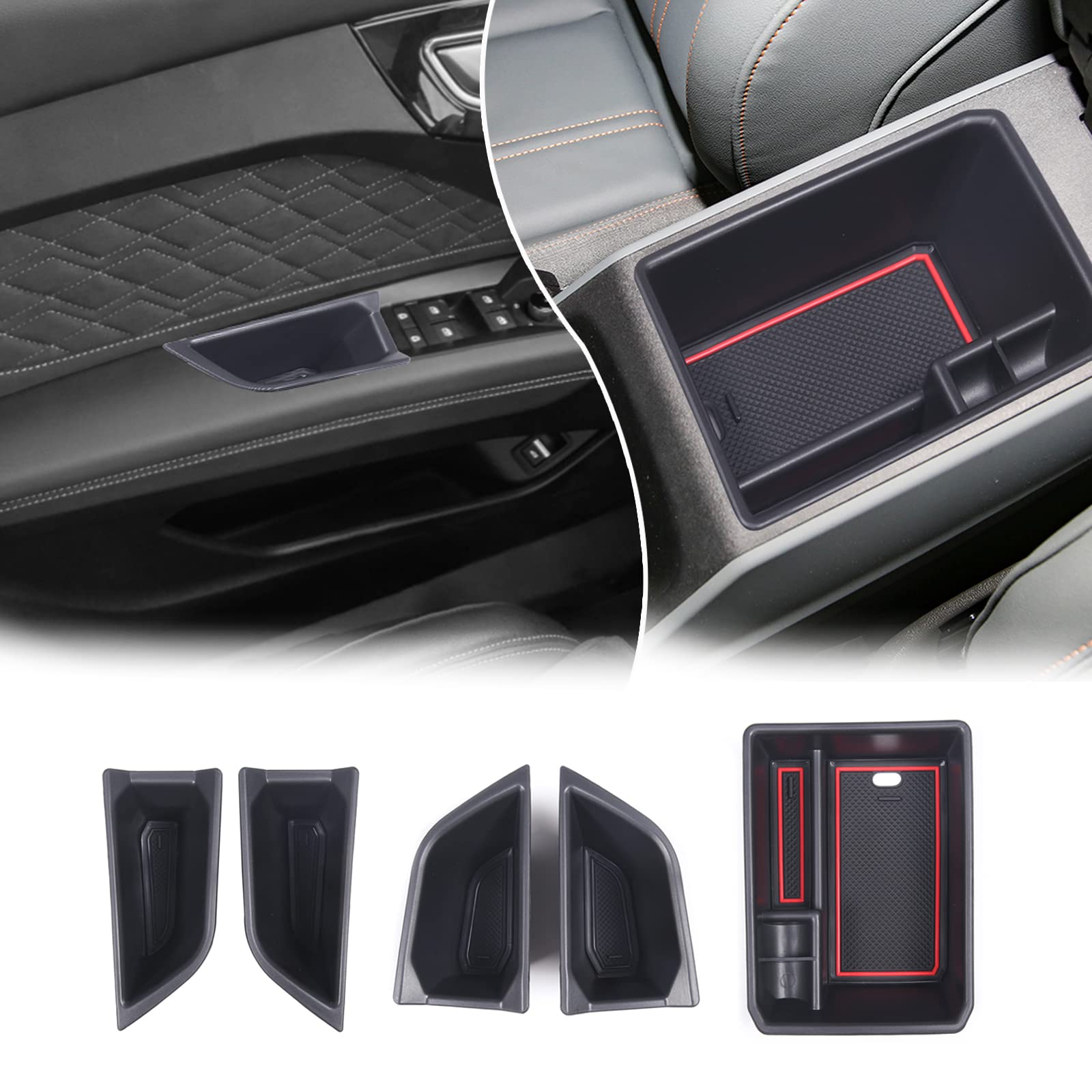 Audi Q4 E-Tron 2022-2024 Center Console Organizer Tray - Compatible with Front, Rear, Side Door Handles - Armrest Storage Box wi