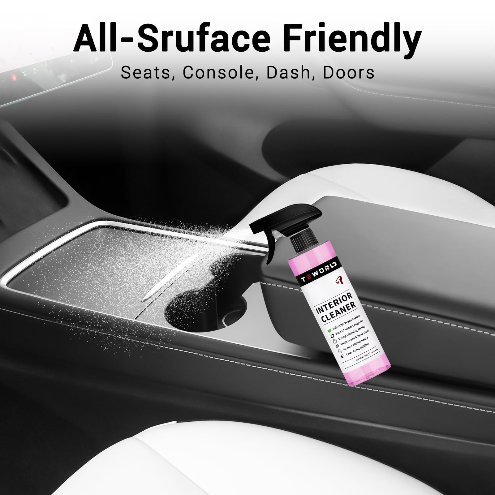 Tesla Seat Cleaner Remover Stain Biodegradable, Safe on White & Black Vegan Leather, Tesla Interior Cleaning Products for Seats,