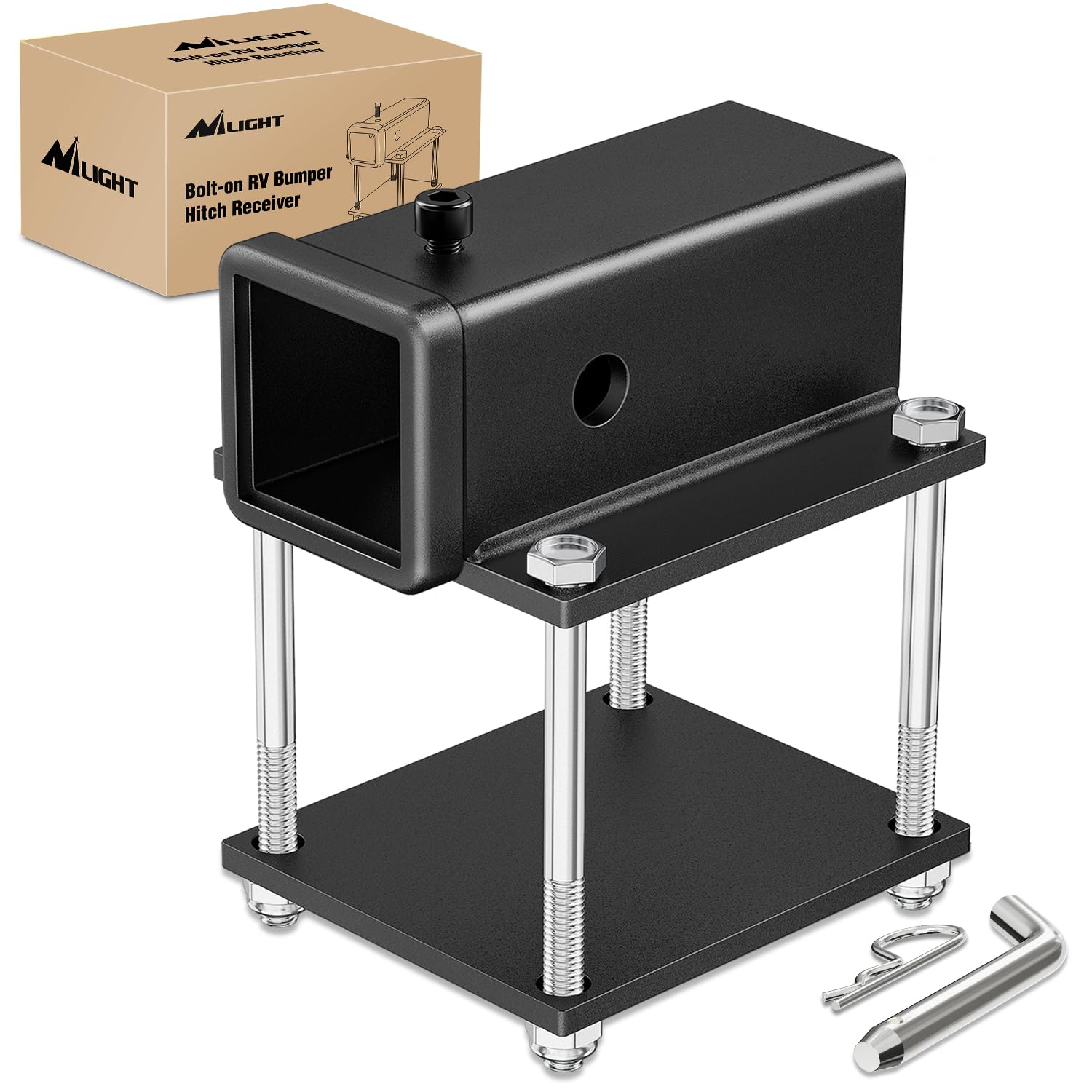 Nilight Rv Bumper Hitch Receiver Fits For 4-4.5 Inches Beams 2 Inch Receiver 2000 Lbs Capacity Bolt-On Heavy Duty Steel For Camp