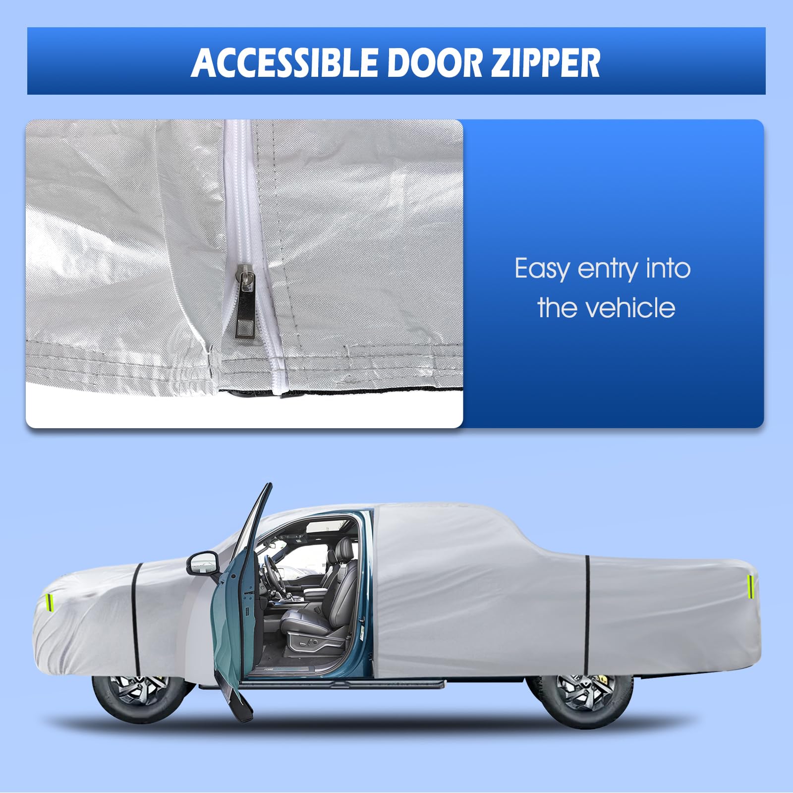 Truck Cover Waterproof All Weather, 6 Layers Pickup Cover With Zipper & Cotton Fit For Toyota Tacoma, Dodge Dakota, Nissan Titan