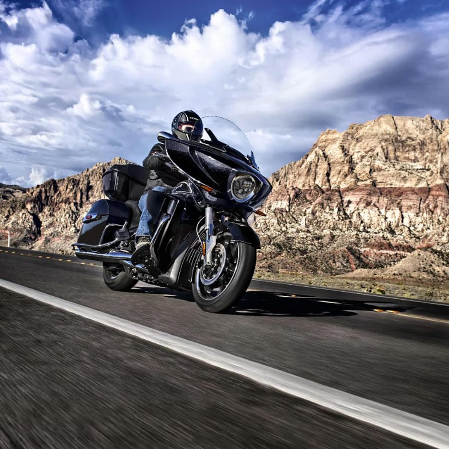 SUNPIE Motorcycle Headlight Compatible with Victory Cross Country/Hammer 8 Ball/High-Ball/Magnum 2008-2017, 60W High Low Beam Bright White Black Bezel Headlights Assembly