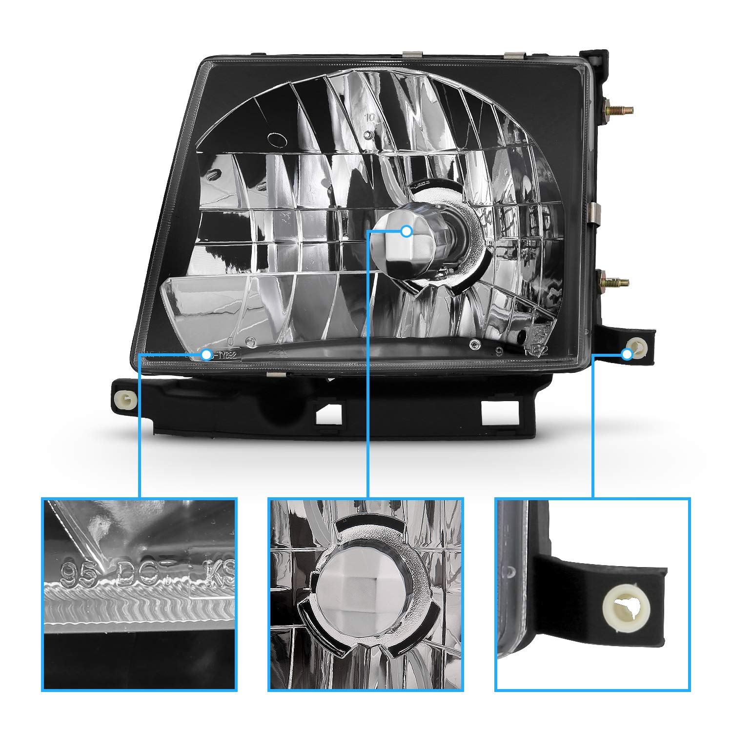 Amerilite Black Reaplcement Headlights For 1998-2000 Toyota Tacoma - Passenger And Driver Side