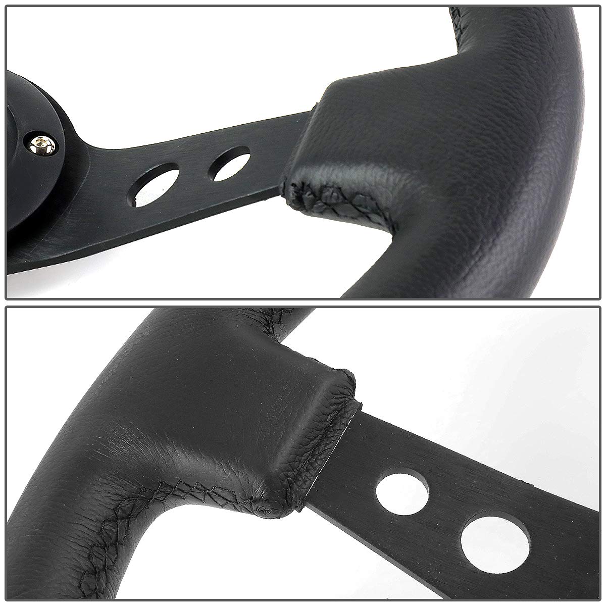 NRG Steering Wheel - 06 (Deep Dish) - 350mm (13.78 inches) - Black Leather with Black Spokes/Yellow Stripe - Part # ST-006BK-Y by NRG Innovations