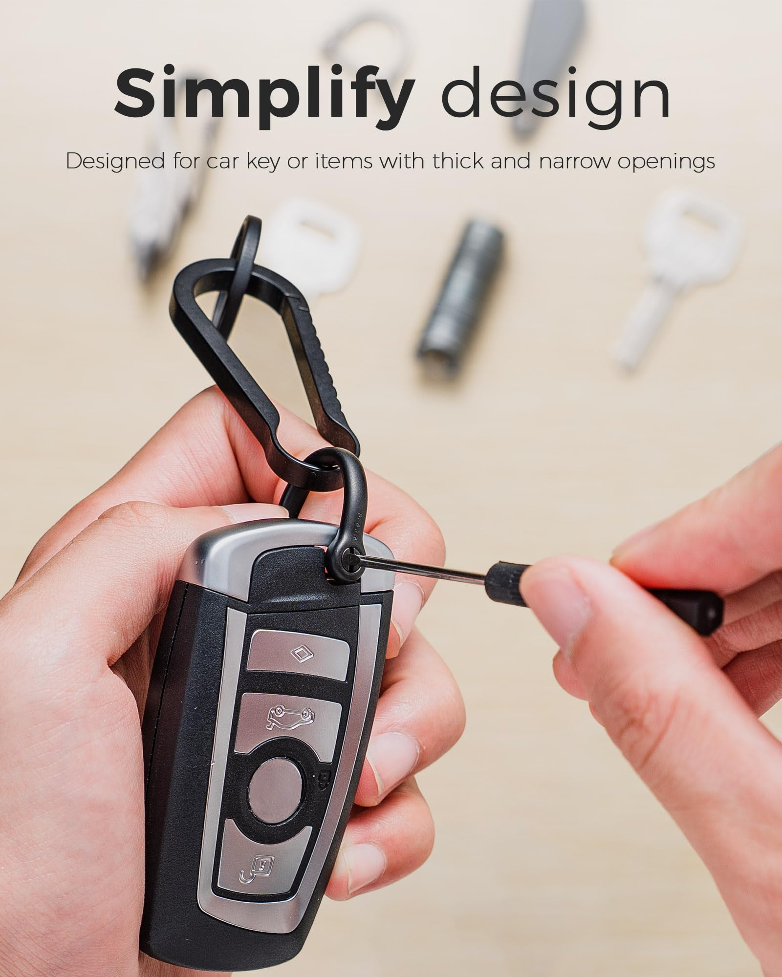 Fegve Key Fob Keychain, Key Rings For Car Keys,Titanium Key Chain Clip With Side-Pushing Keyring & 2/3Inch D Ring Keychain For M