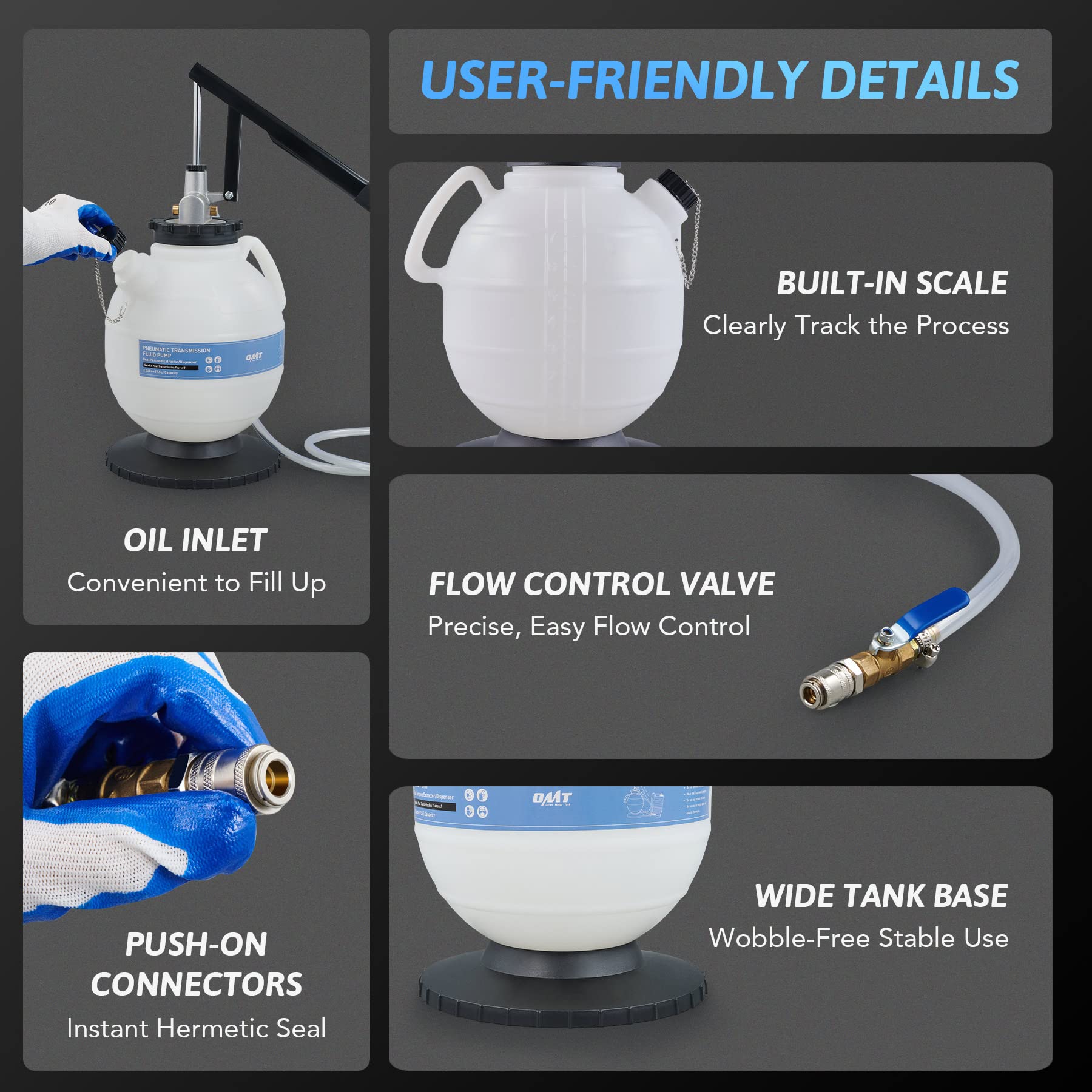 Orion Motor Tech 7.5L Transmission Fluid Pump, 2 Gallon Manual ATF Refill Kit Transmission Fluid Hand Pump Automotive, Transmission Fluid Transfer Pump, Transmission Fill Pump with 15 ATF Adapters