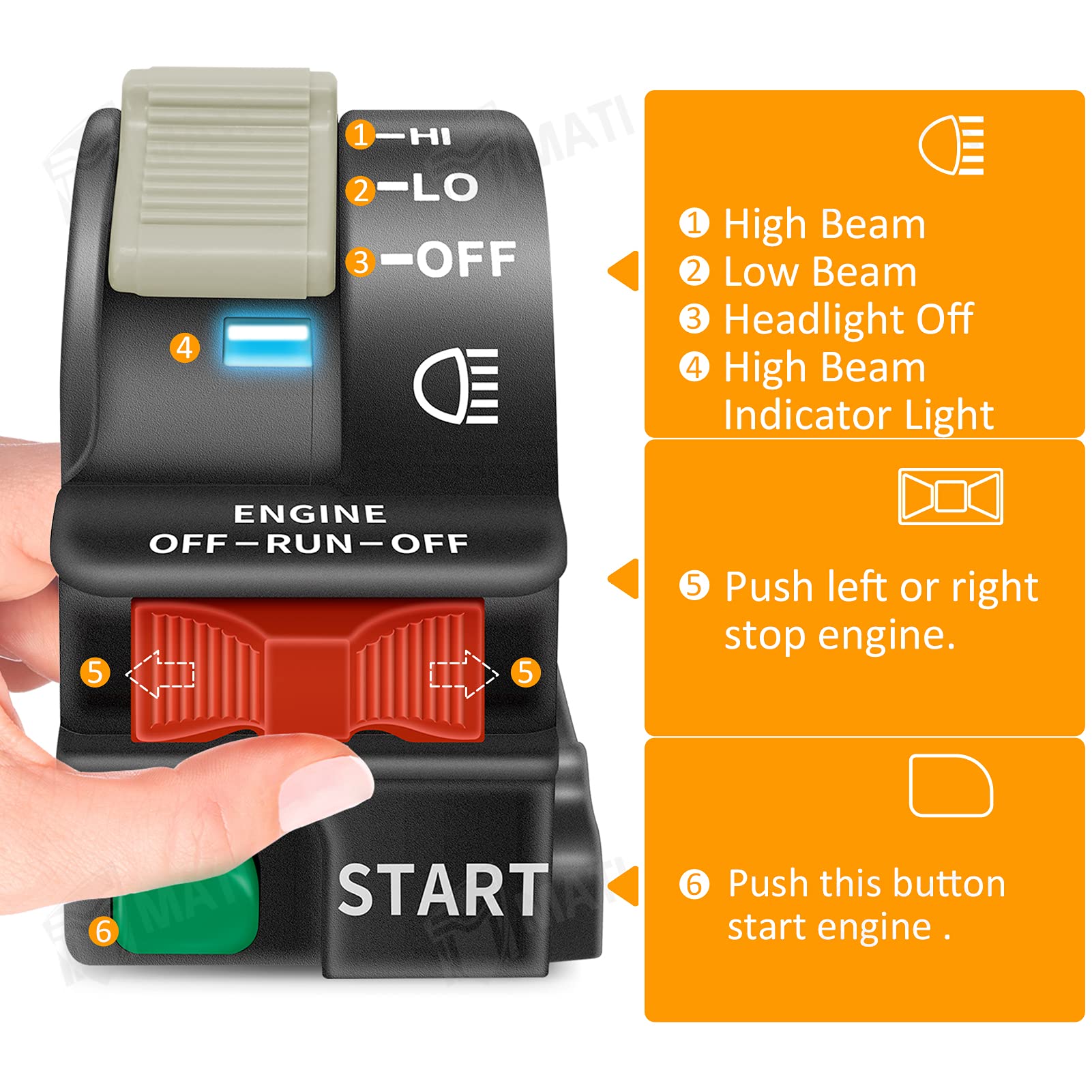 M Mati Left Start Engine Run Off Headlight Hi Lo Off Handlebar Switch For Polaris Predator 500 Outlaw 450 Outlaw 500 Outlaw 525 4011442 4011387 4010594