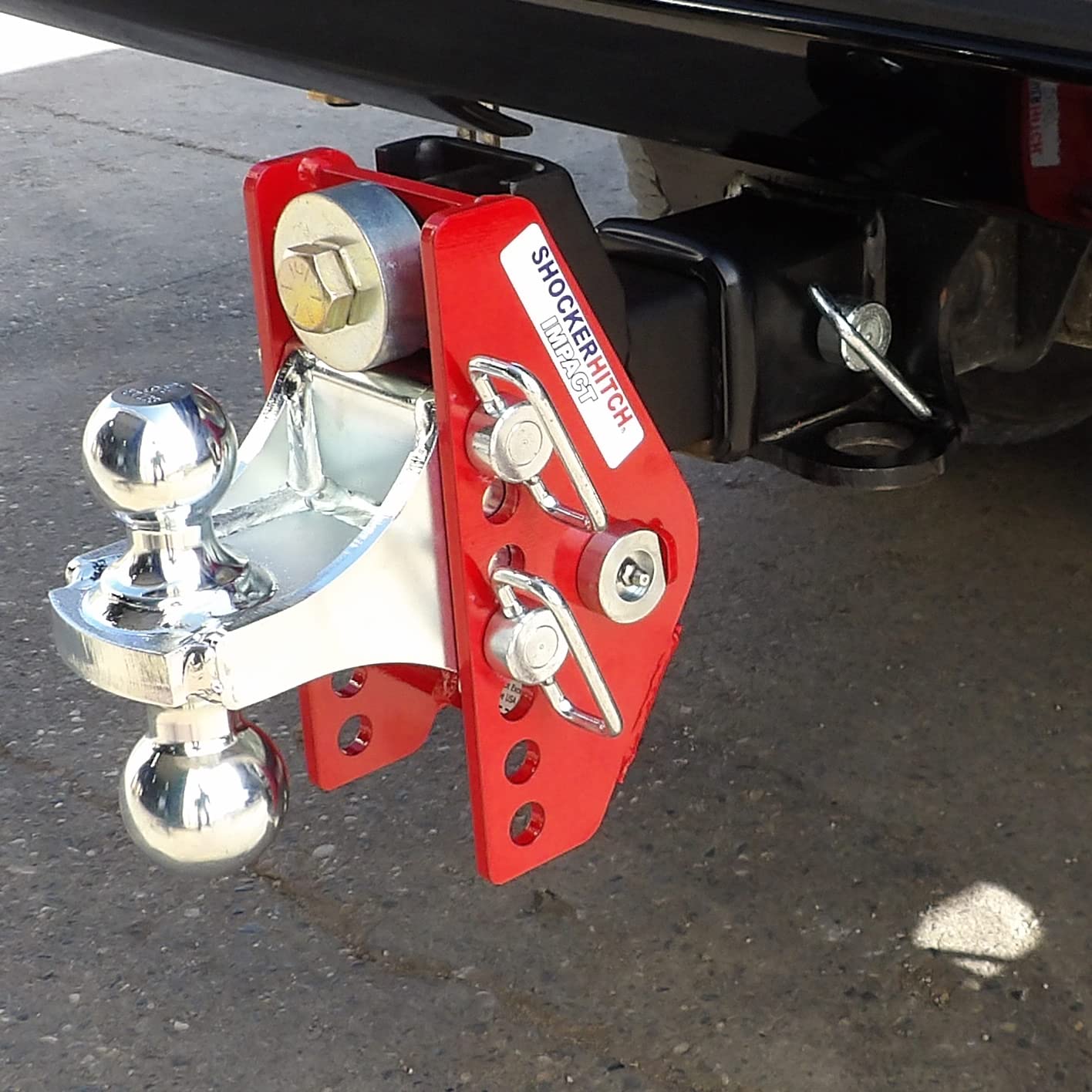 Shocker Impact Cushion Hitch Combo Ball Mount 4' Rise To 4' Drop, Fits 2-1/2' Hitch Silver Combo 2' & 2-5/16' Balls