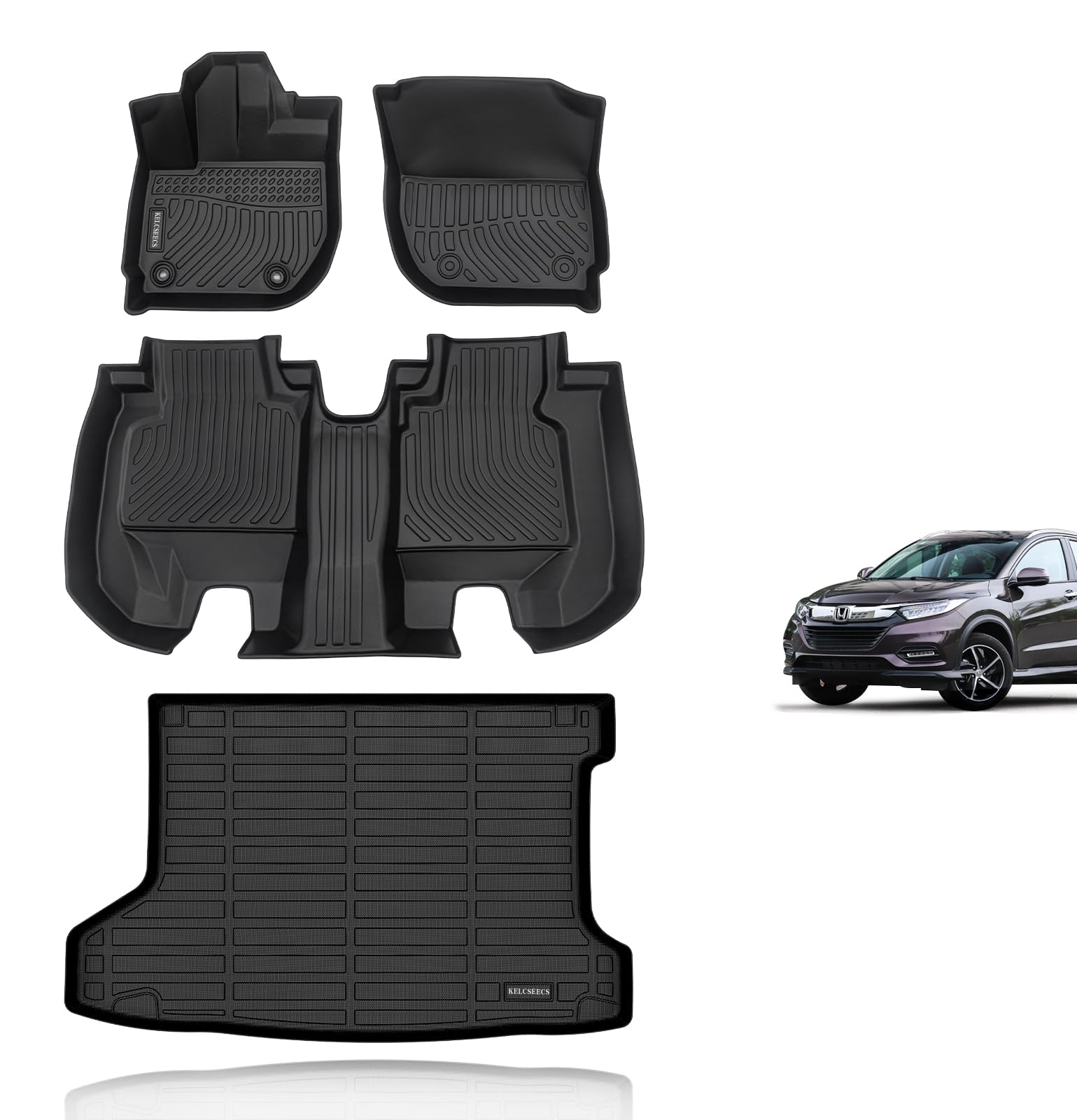 KELCSEECS Floor Mats & Cargo Liner Custom for 2016 2017 2018 2019 2020 2021 2022 Honda HR-V (AWD Model) Car Mats Cargo Mat Trunk