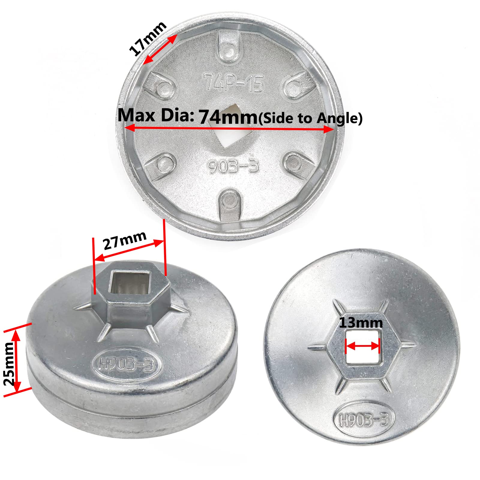 Rannb 74Mm Max Inside Dia 15 Flutes End Cap Oil Filter Wrench Auto Tool