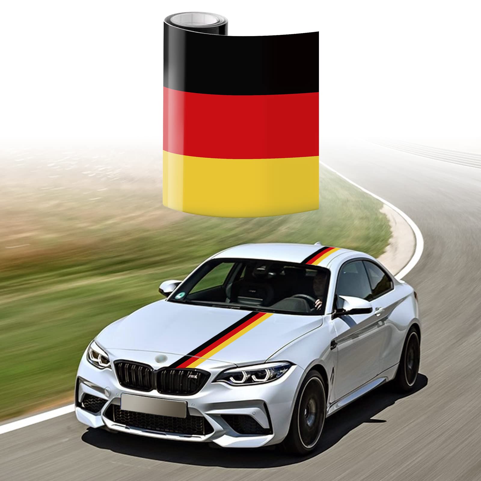 Lanzmyan 118’’X6’’ Germany Flag Color Vinyl Stripe Car Hood Decal Sticker For Grille Fender Hood Roof Side Skirt Body Trunk Exterior Decoration