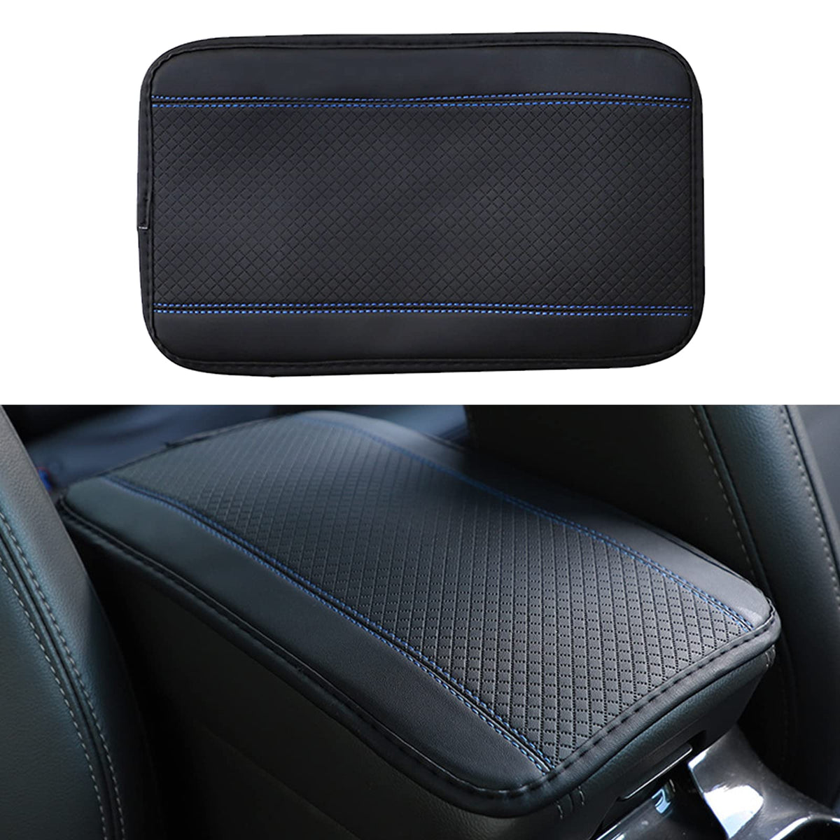 Miytsya Four Seasons Universal Armrest Box Mat, Fiber Leather Embossing, Waterproof Car Armrest Seat Cover Center Console Mat (B