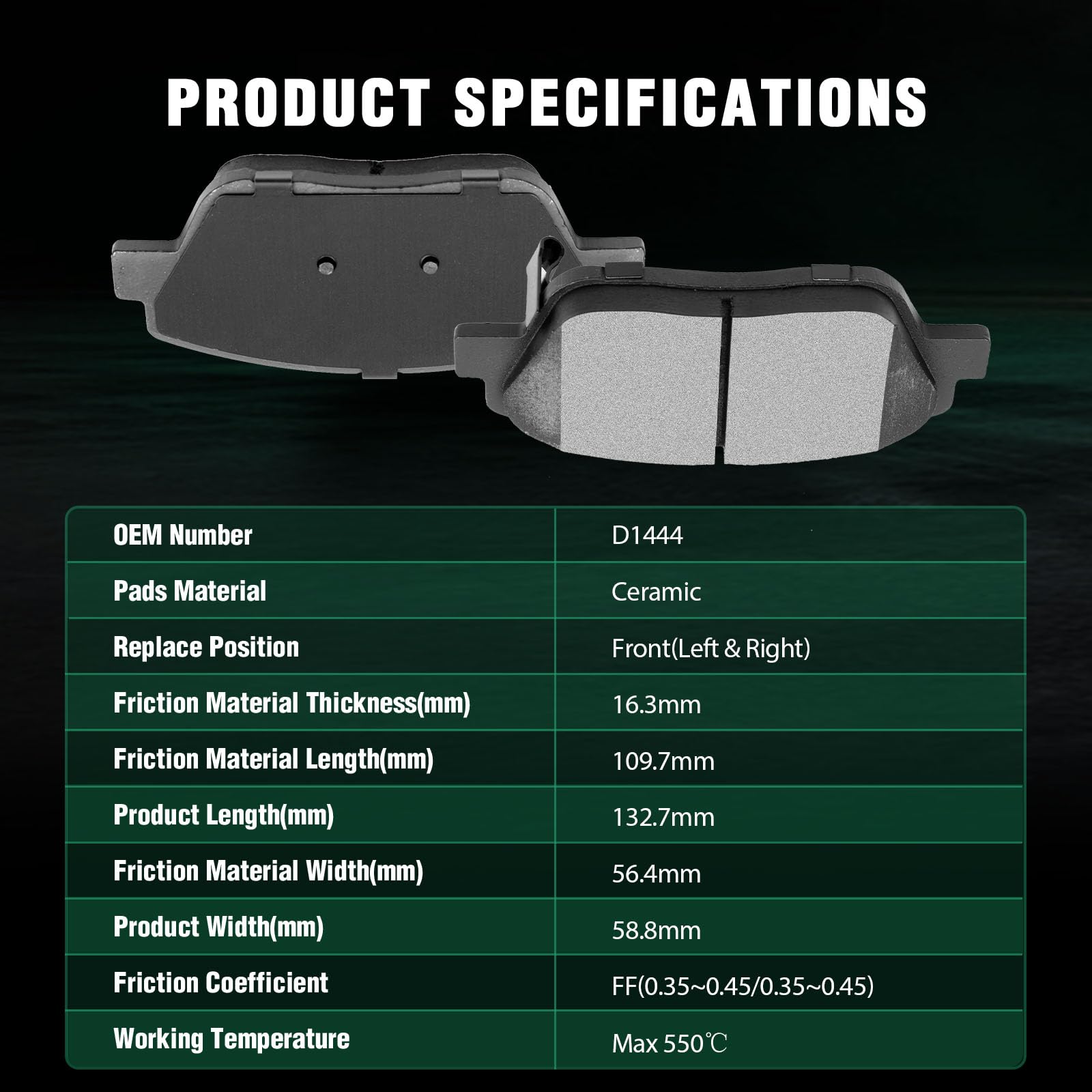 Automuto 4Pcs Front Ceramic Disc Brake Pads Set D1444 For Hyundai Sonata 2011-2014,For Kia Optima 2011-2012 2015