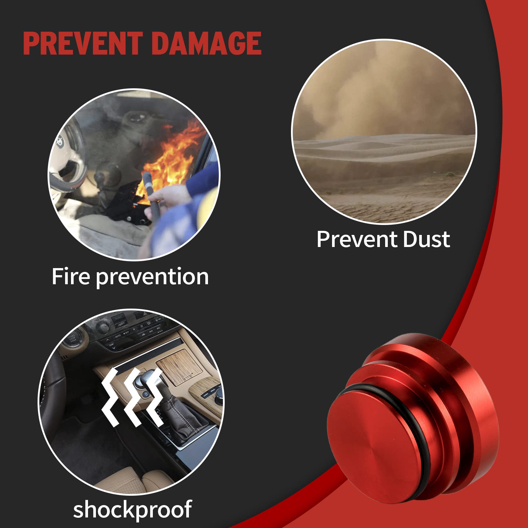 Uyye Cigarette Lighter Plug Billet Aluminum Dustproof Plug,Fire Missile Button,Car Interior Accessories Fits Most Automotive Veh