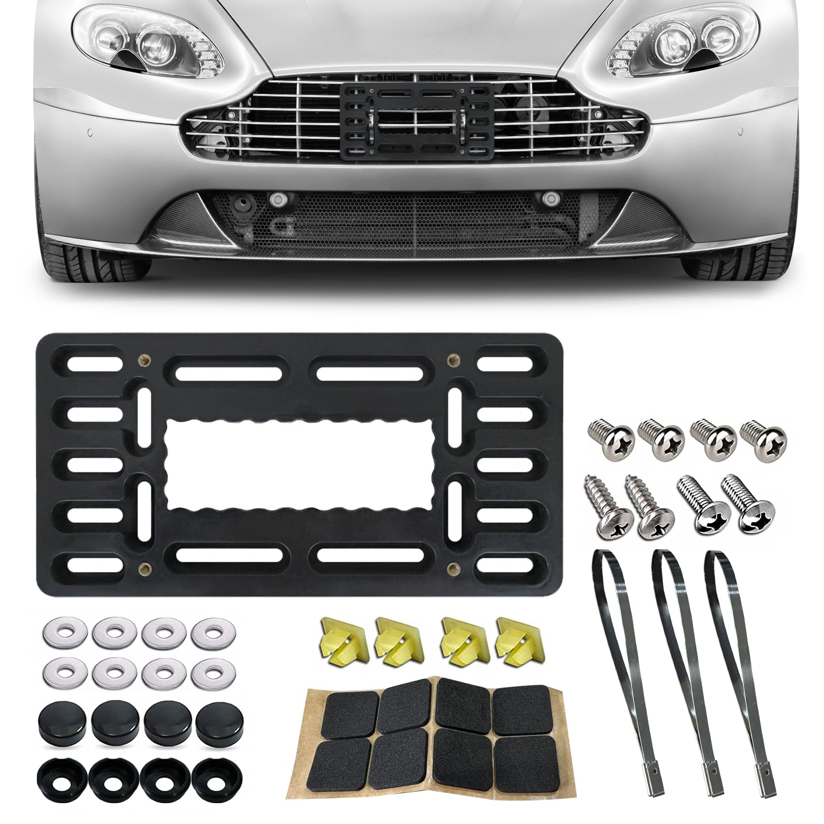 Chrymum Front License Plate Bracket, License Plate Holder, No Drill Front License Plate Bracket, Universal Bumper Car Tag Frame