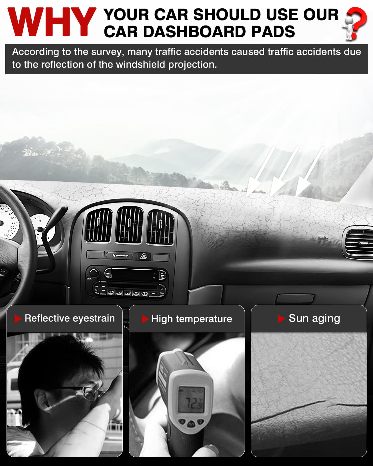 Autorder Dashboard Cover Mat For 2001-2007 Dodge Caravan/Grand Caravan/Chrysler Town Country Accessories Dash Cover Flannel Dash