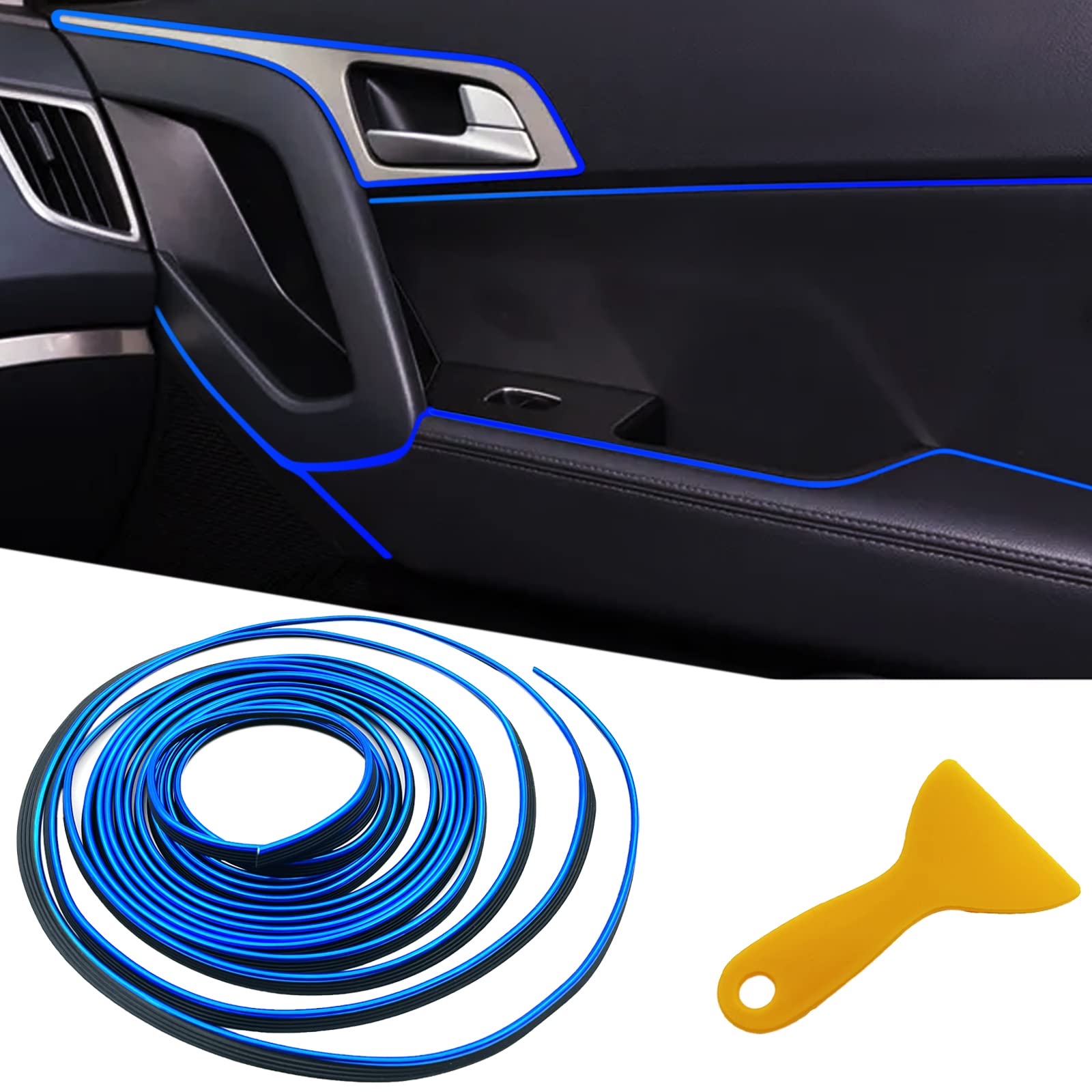 Car Interior Trim Strips,Universal 33Ft Car Electroplating Decoration Styling Door Dashboard, Flexible Interior Trim Accessories With Installing Tool(Blue)