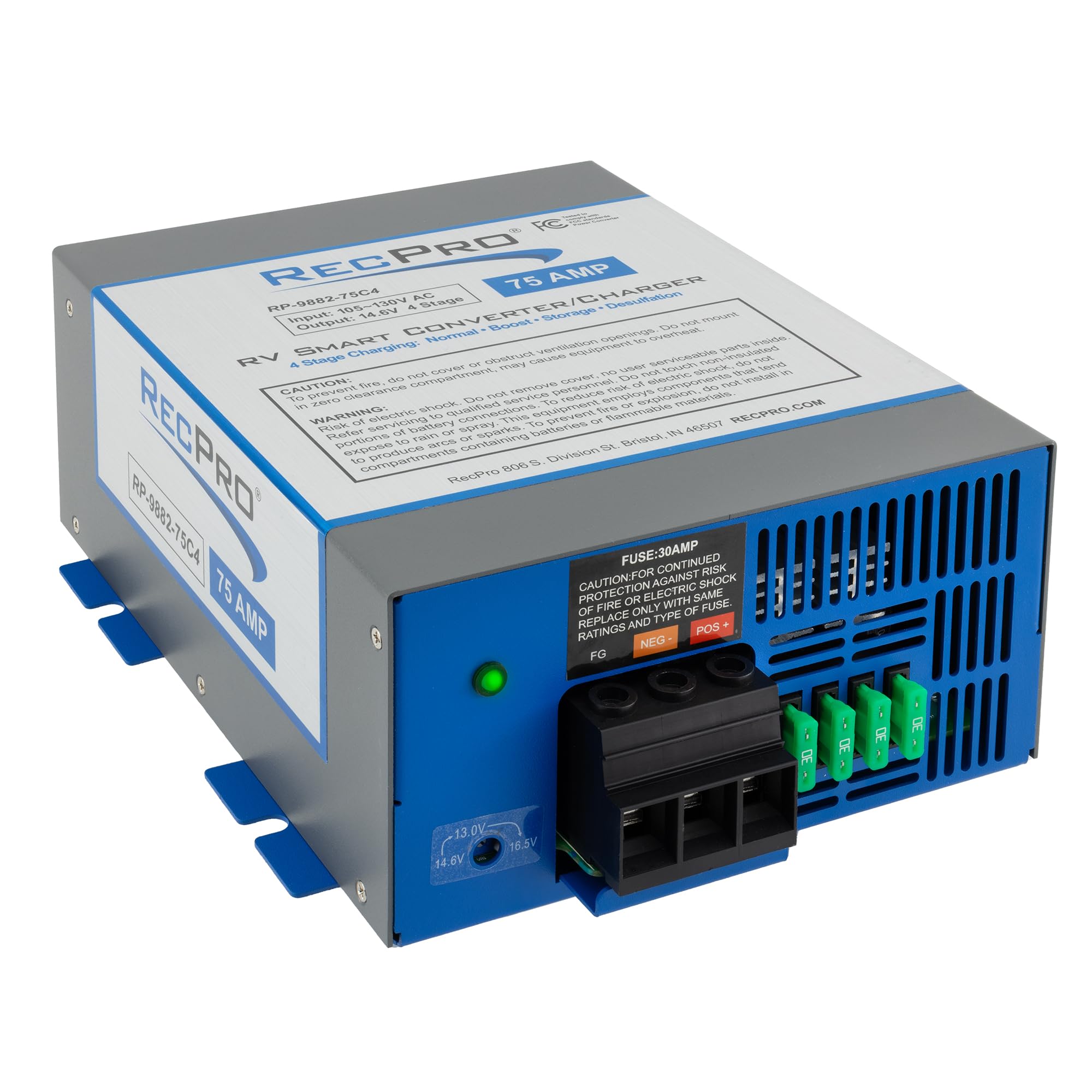 Recpro Rv Converter 75 Amp | Rv Power Converter & Battery Charger | 4 Stage Smart Charging | 120Vac To 12Vdc | 13V To 16.5V Oper